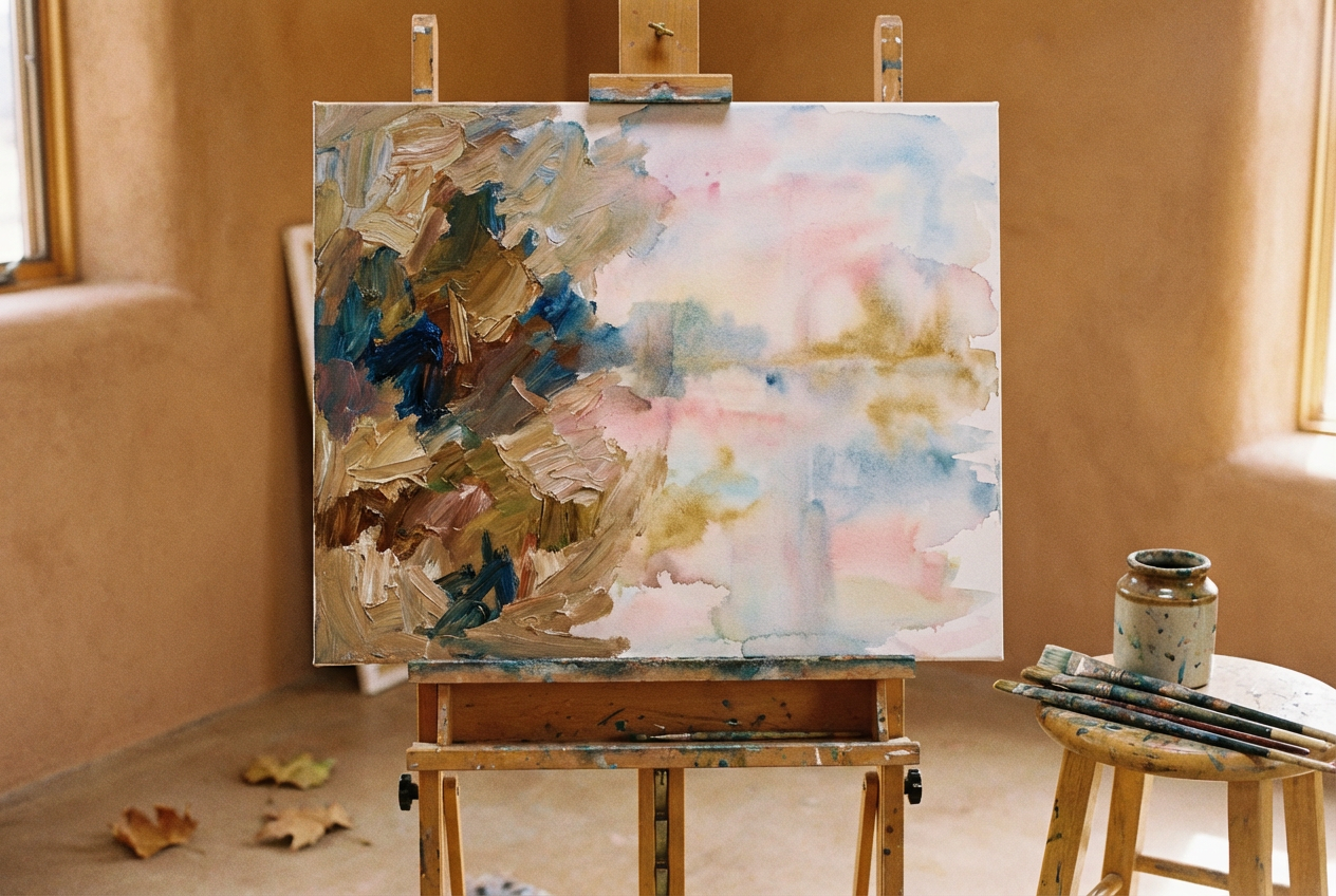 An unfinished abstract landscape painting