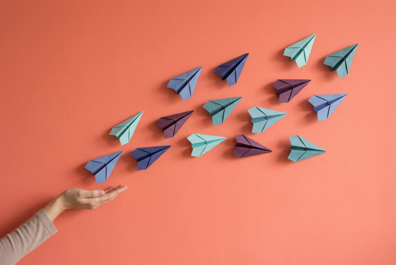 A hand releasing a flock