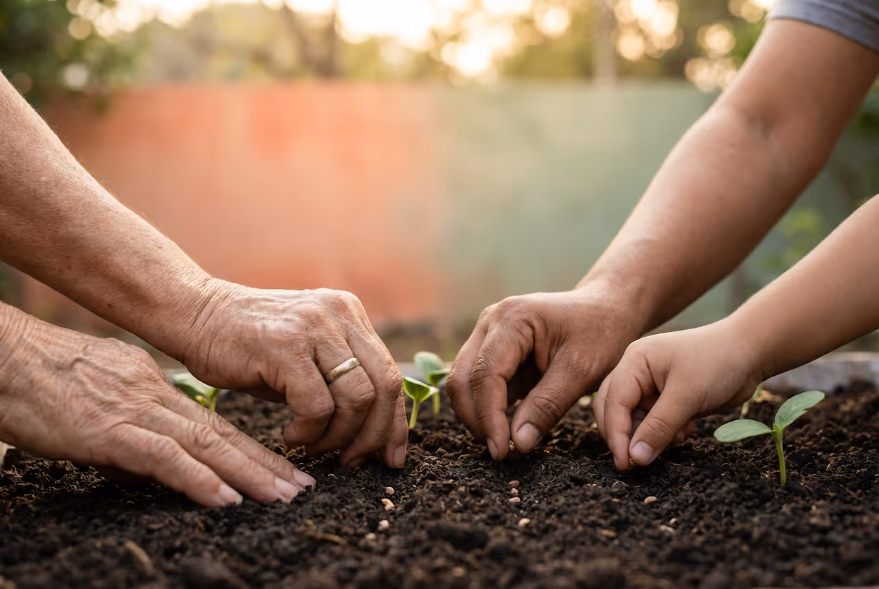 Three generations of hands—