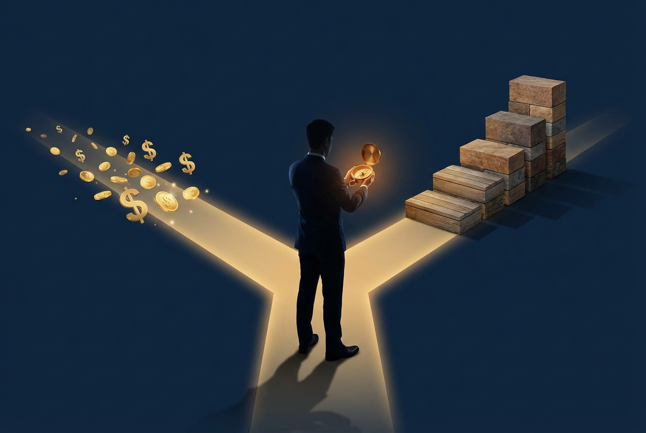 A businessman with a compass