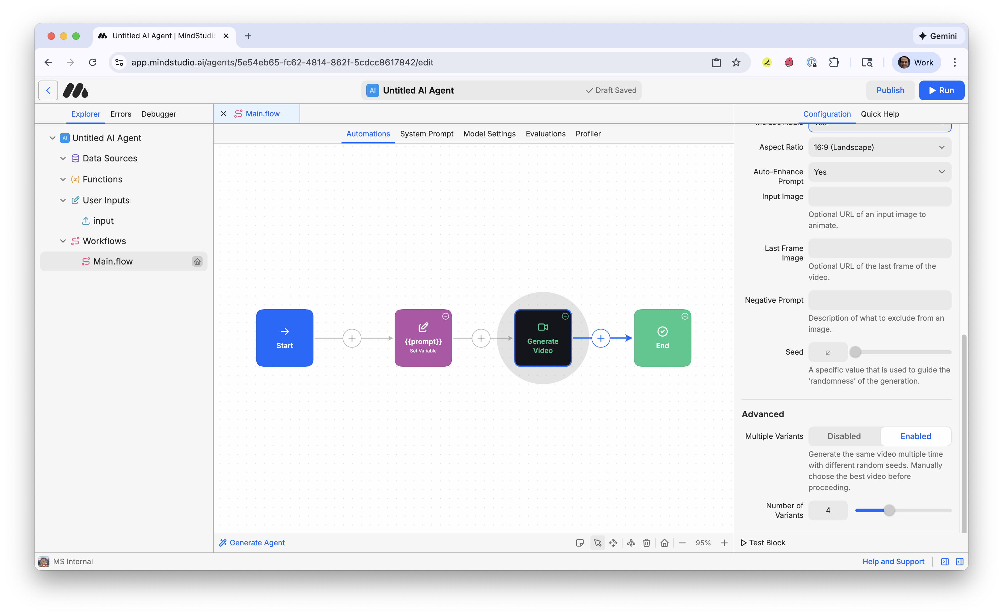Enable the Multiple Variants option in the Generate Video block