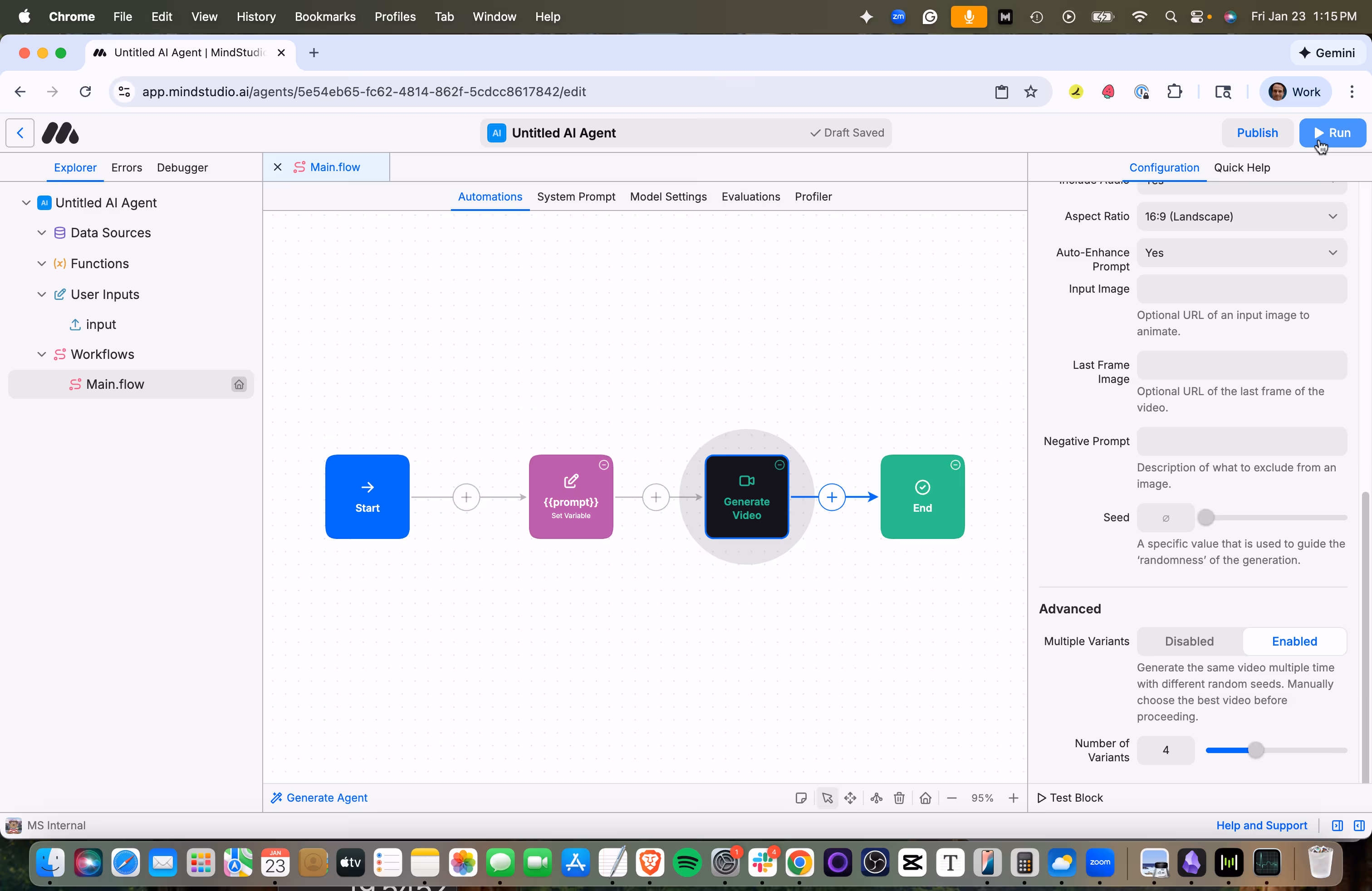 Click Run to run the MindStudio workflow