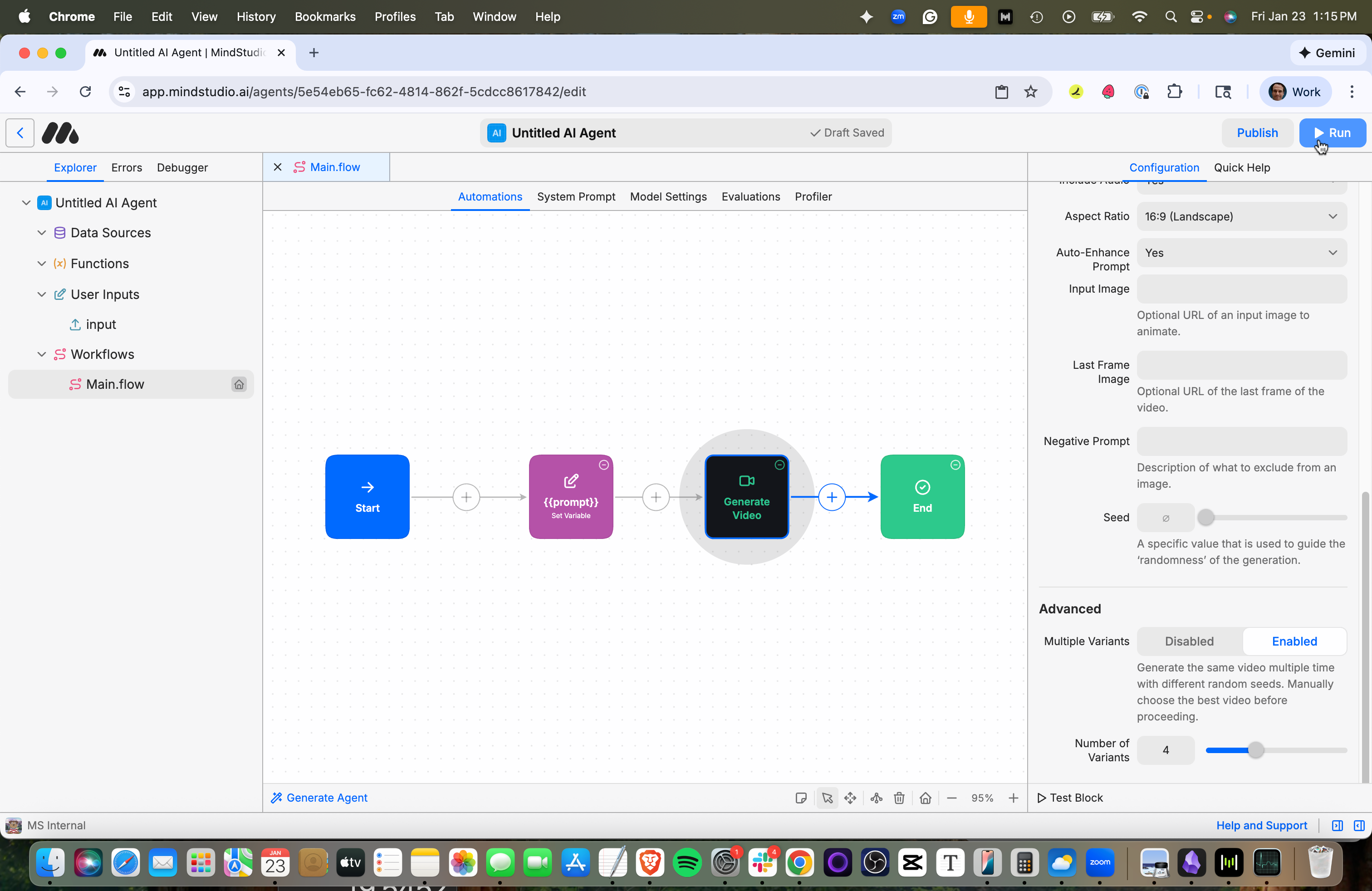 Click Run to run the MindStudio workflow