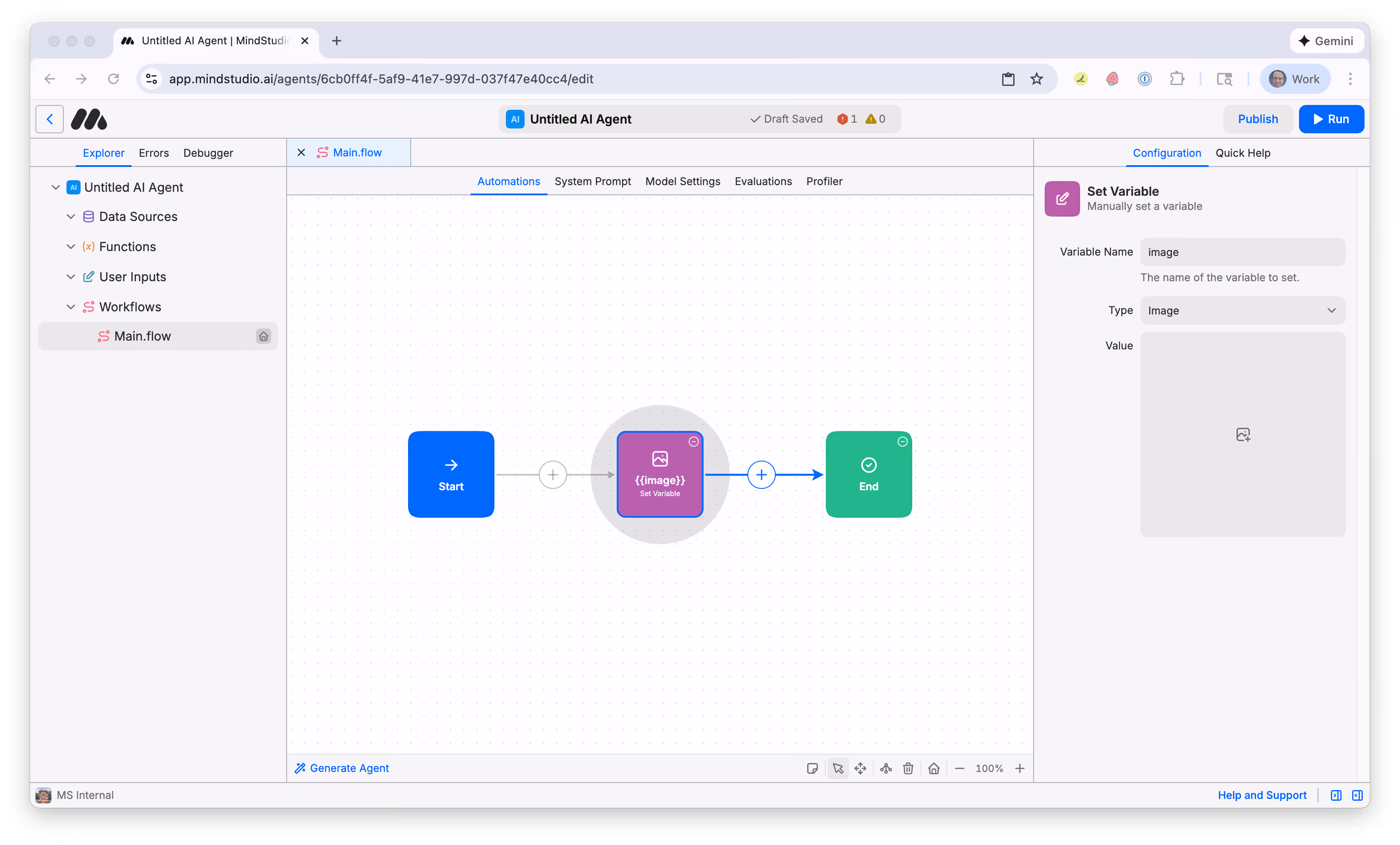 Set the Type setting to Image in the first Set Variable block