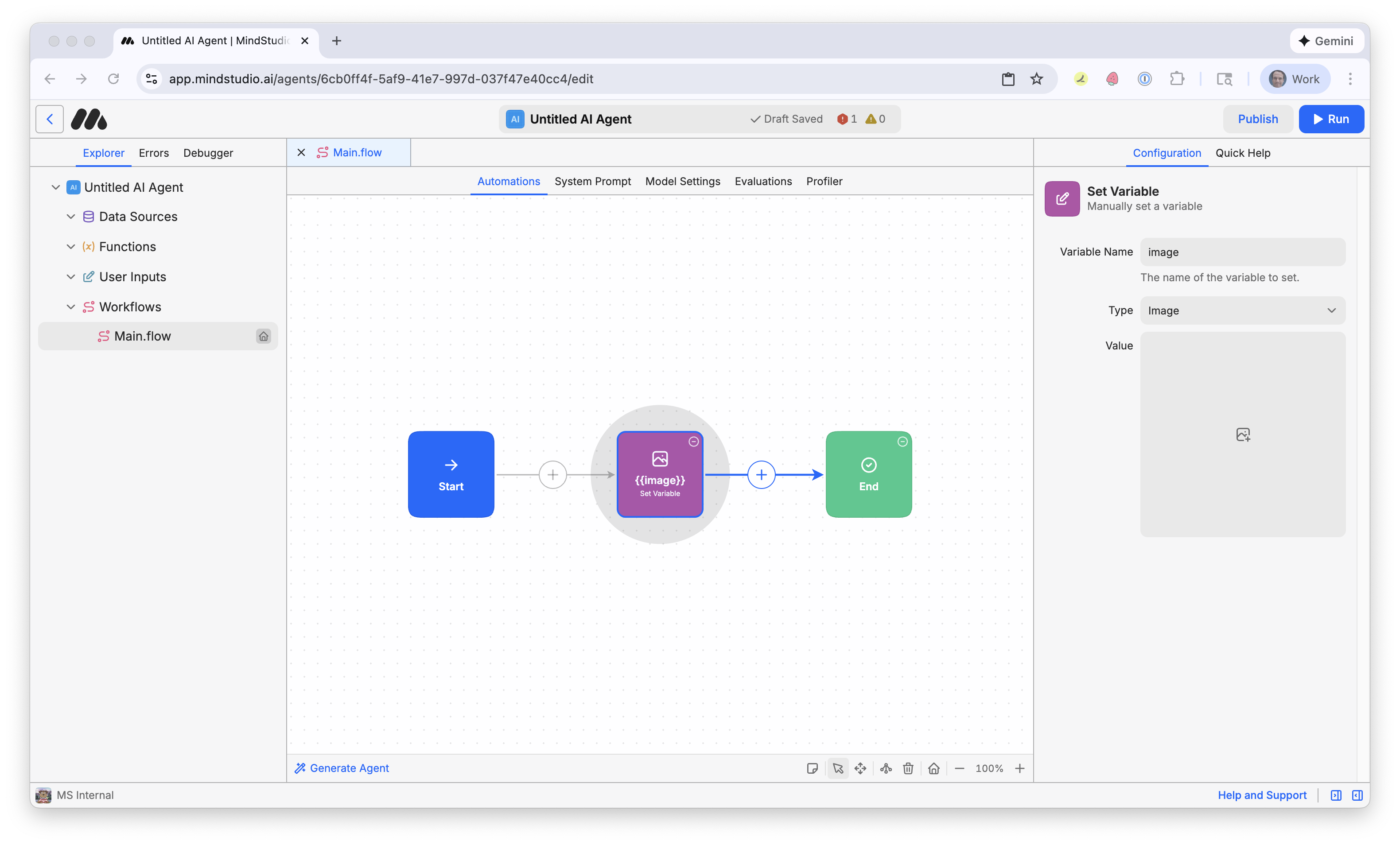 Set the Type setting to Image in the first Set Variable block