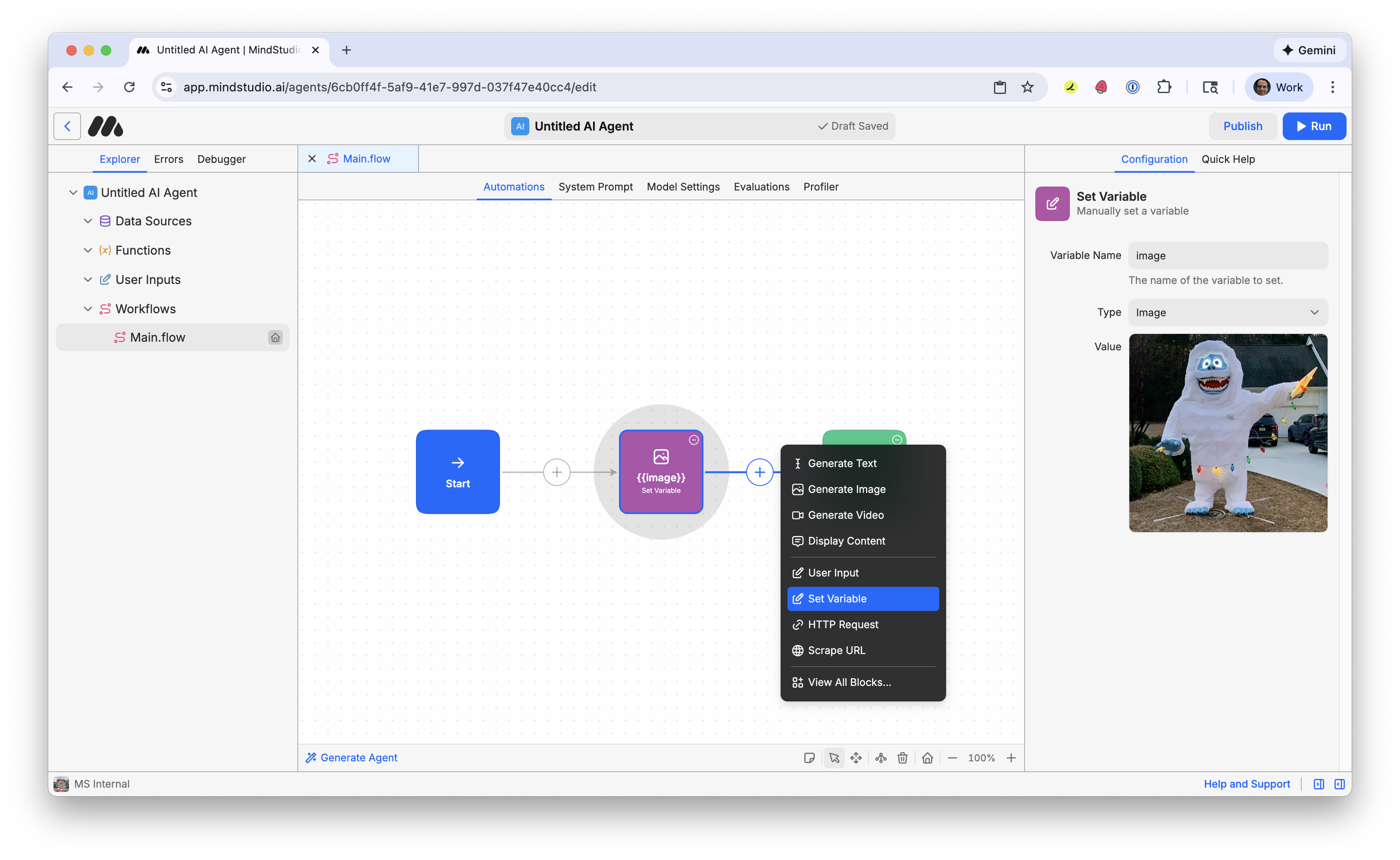 Add a second Set Variable block to the MindStudio workflow 