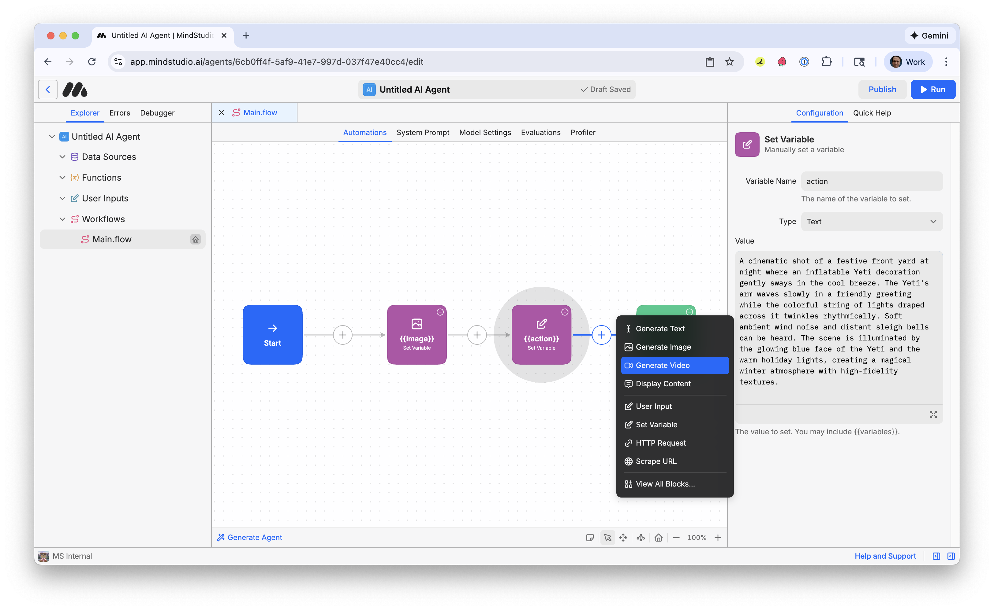 Add the Generate Video block to the MindStudio workflow