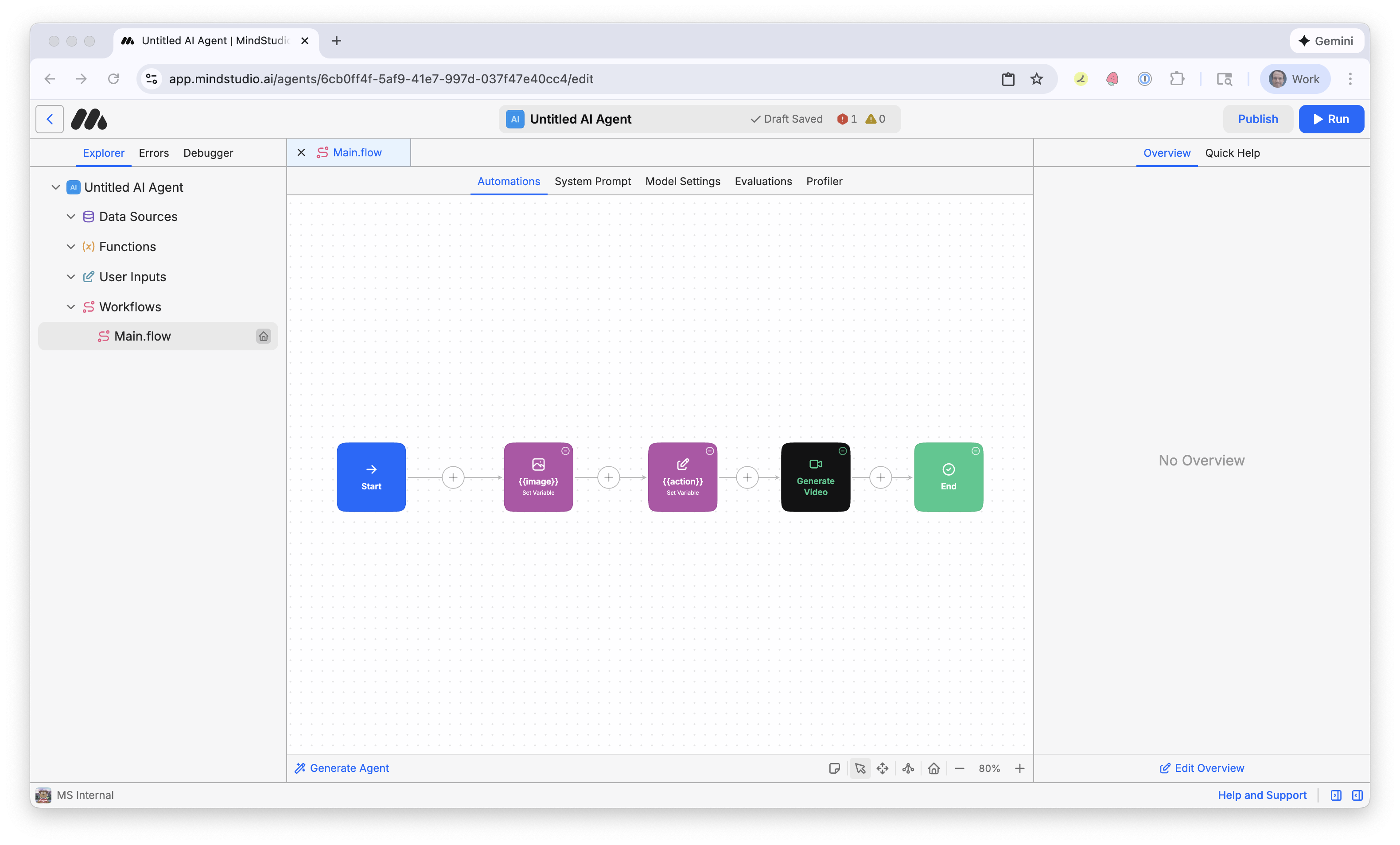 Automation Canvas zoom setting set to 80%