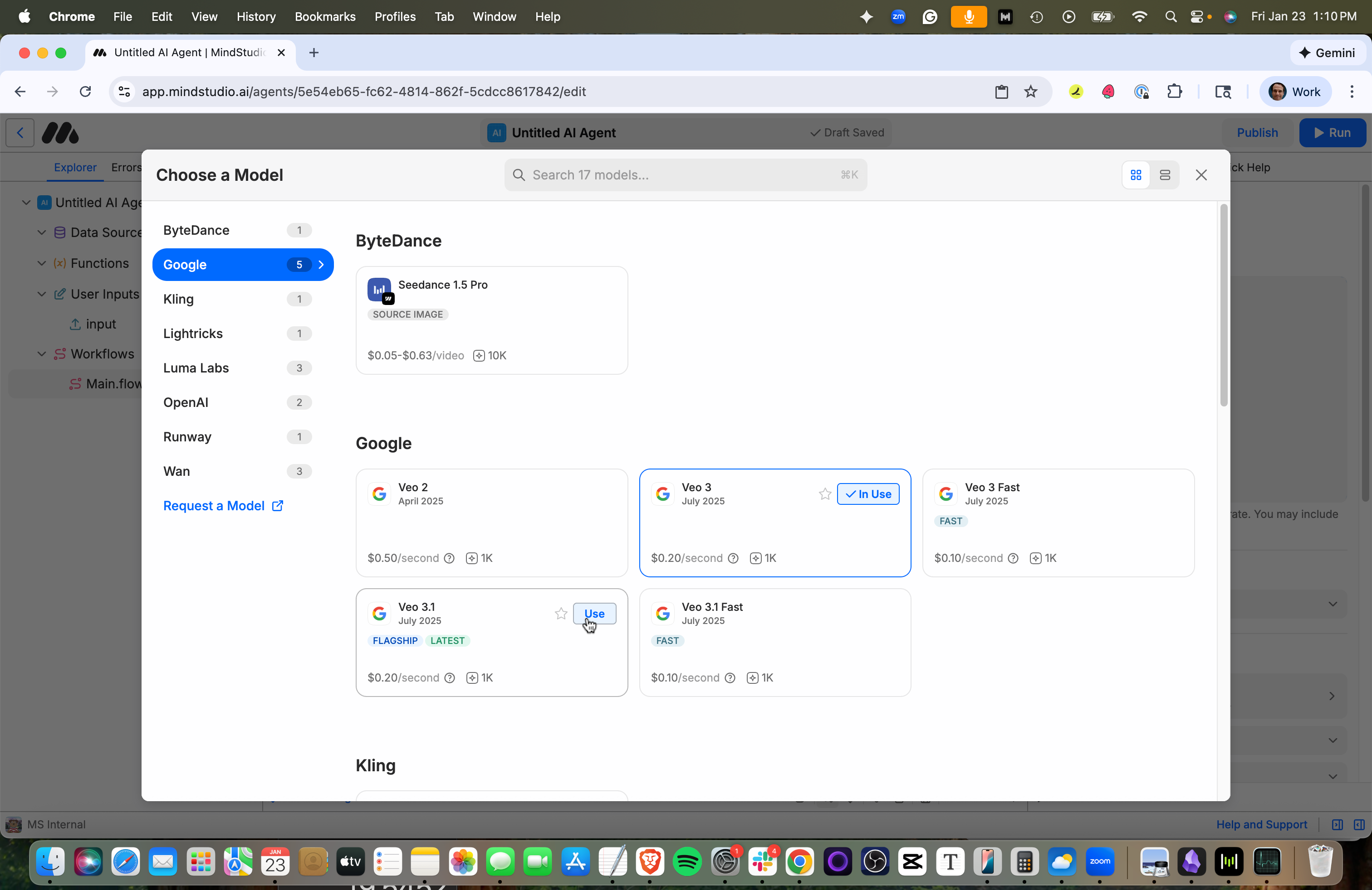 Select the Use button to use Veo 3.1 for video generation