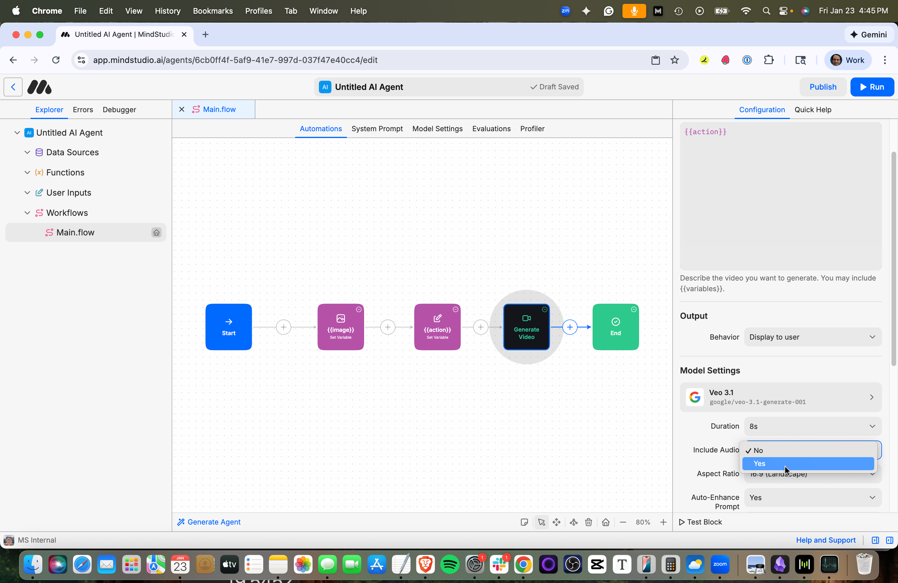 From the Include Audio setting, select Yes