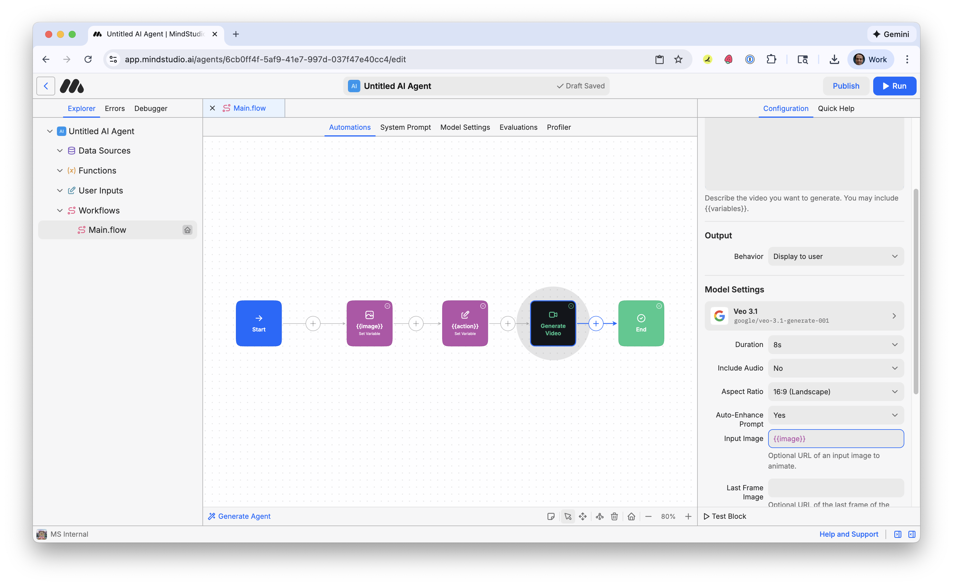 Type {{image}} into the Input Image setting in the Generate Video block