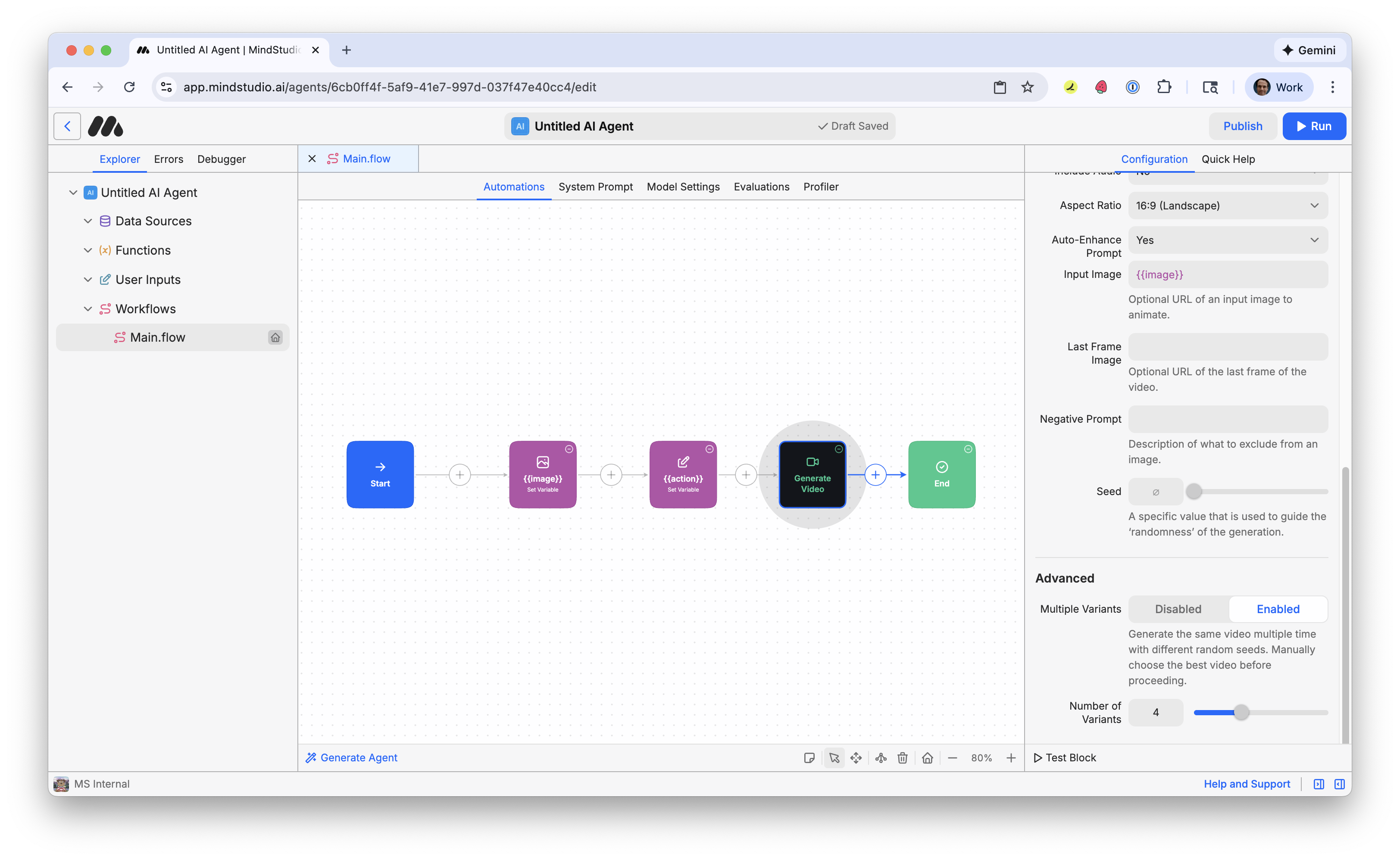 Enable the Multiple Variants setting in the Generate Video block