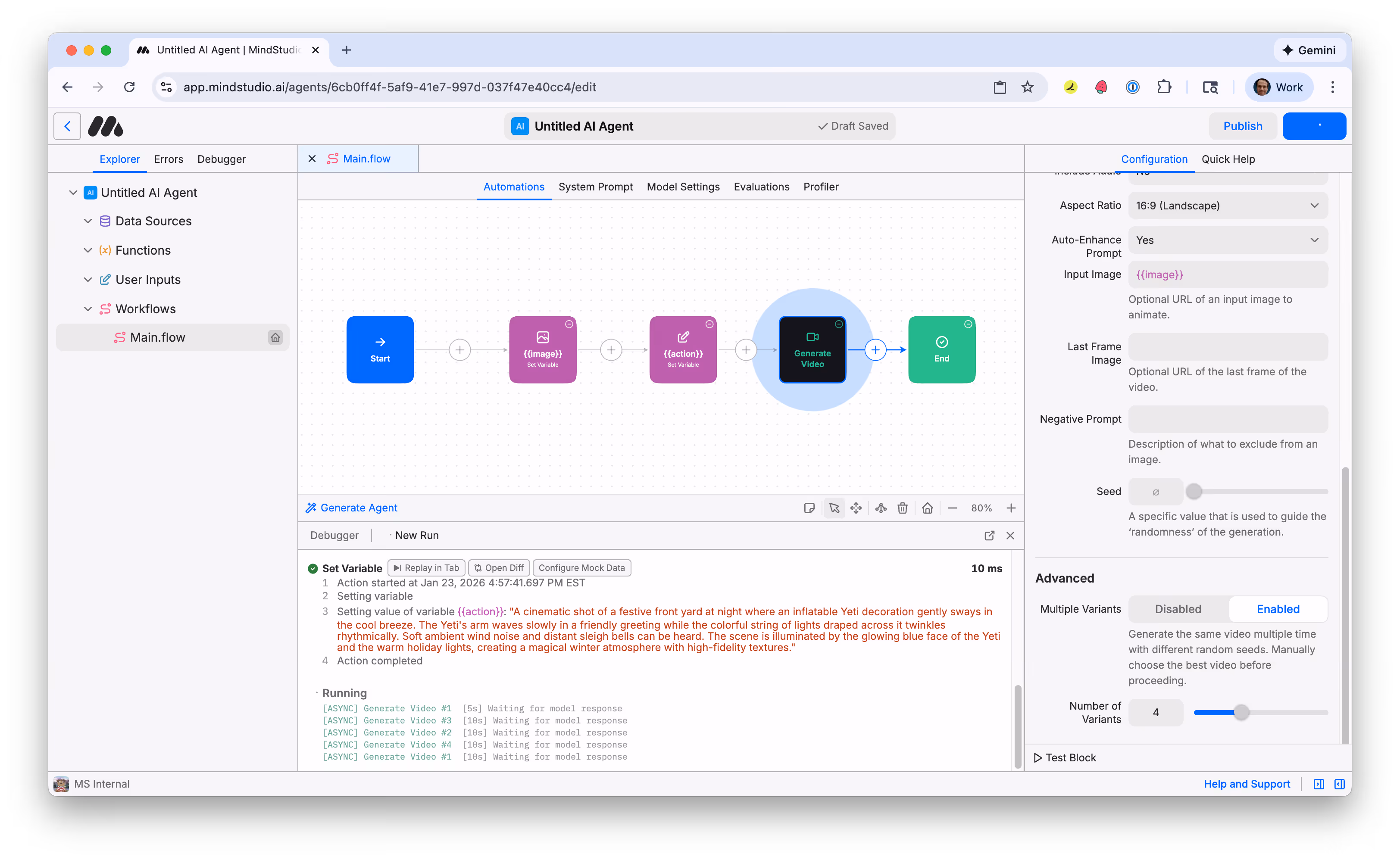 The MindStudio workbench runs in Debugger