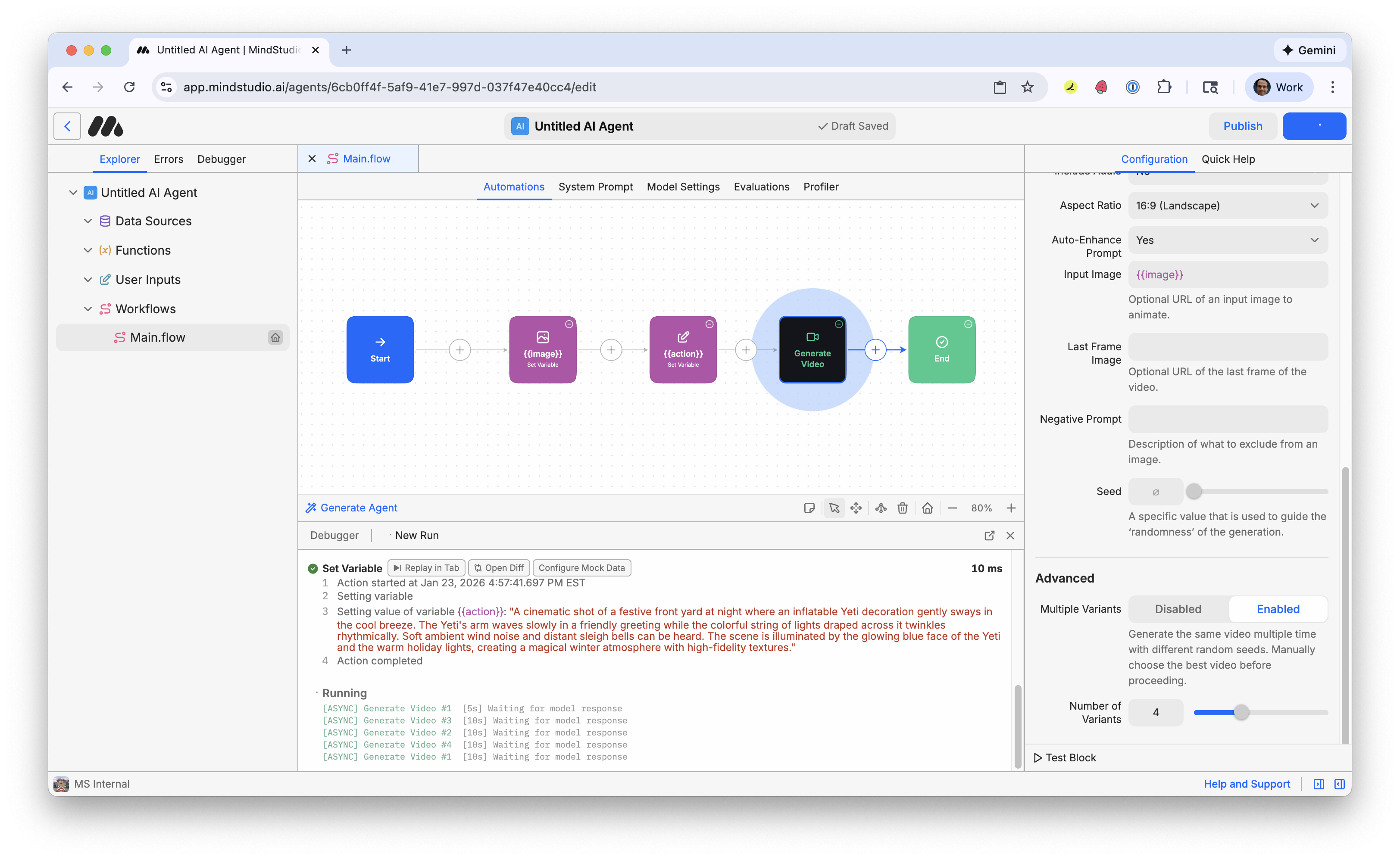 The MindStudio workbench runs in Debugger