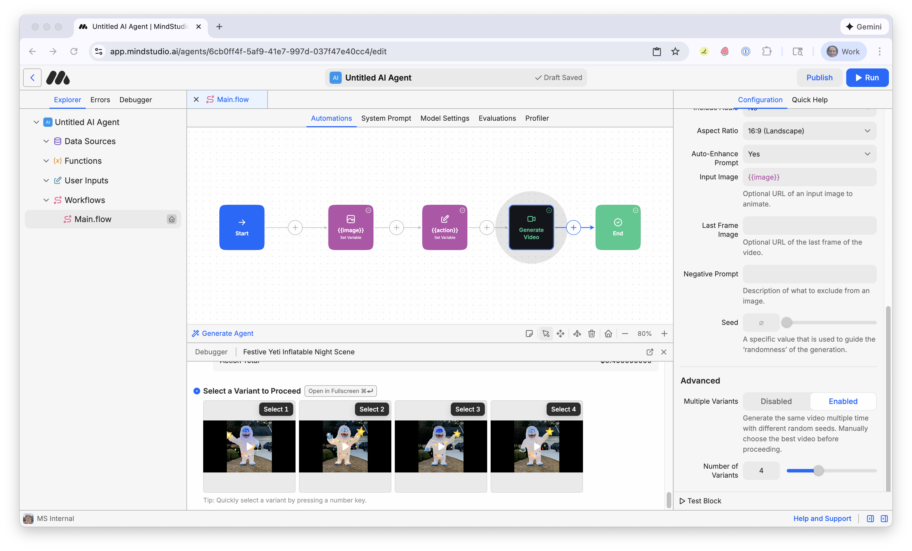 Multiple video variants are displayed in Debugger
