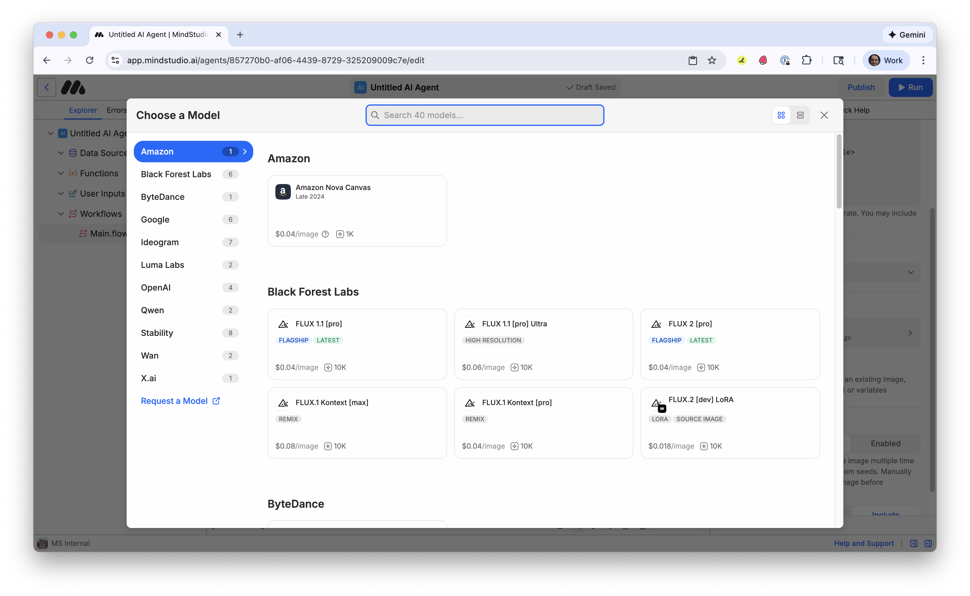 AI image model settings display in MindStudio