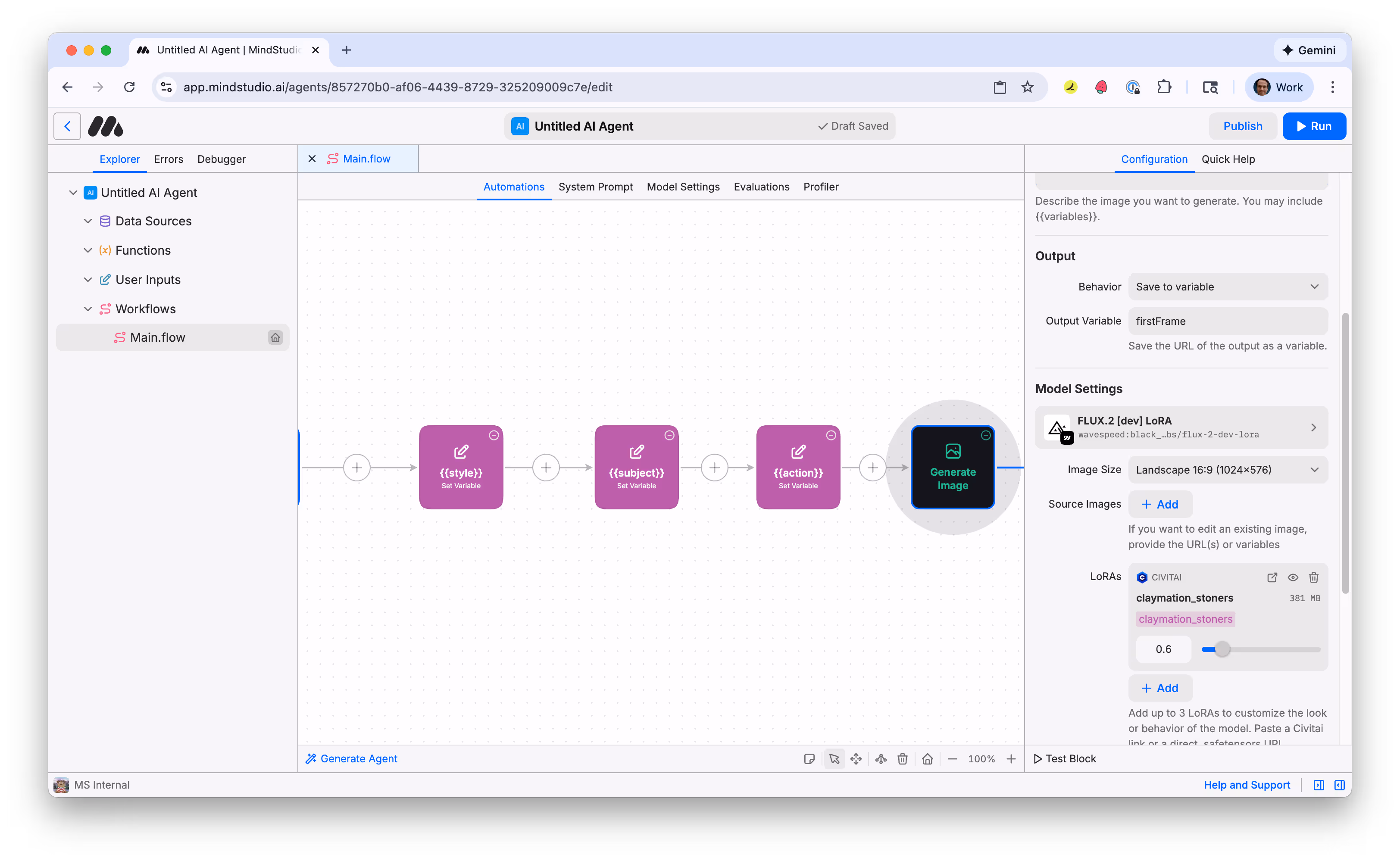 Add the LoRA to the Generate Image block in MindStudio