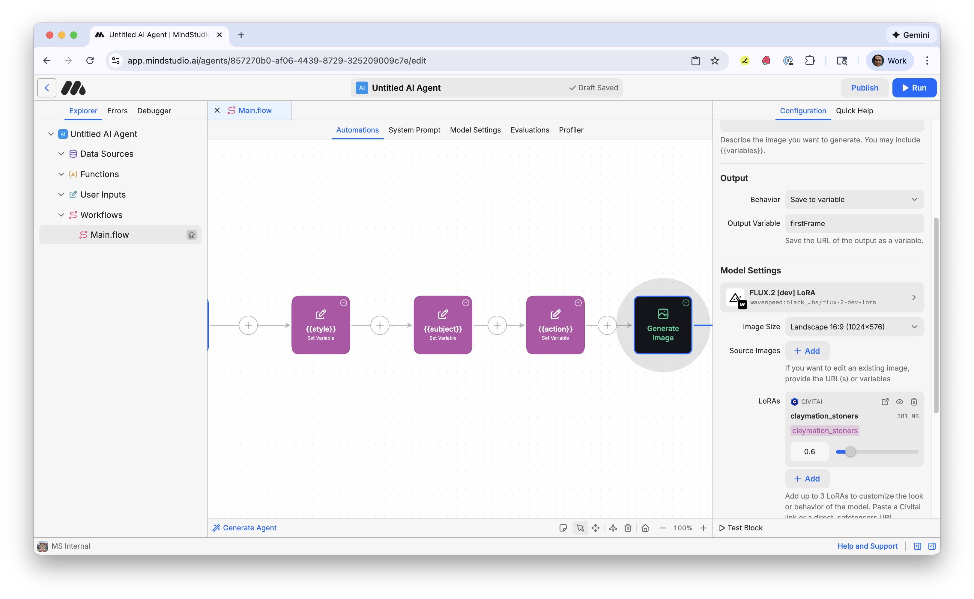 Add the LoRA to the Generate Image block in MindStudio