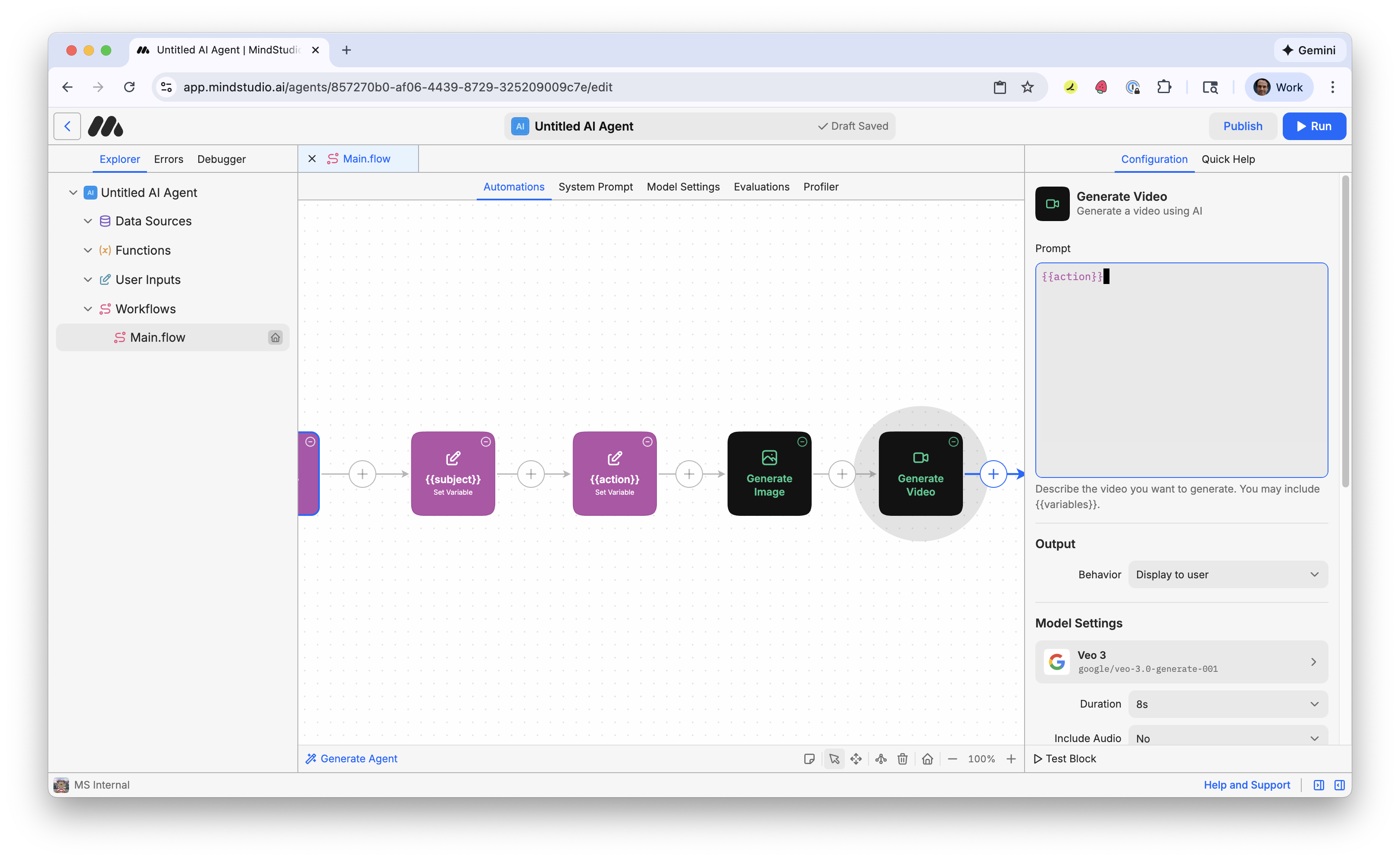 Add the prompt to the Generate Video block in MindStudio