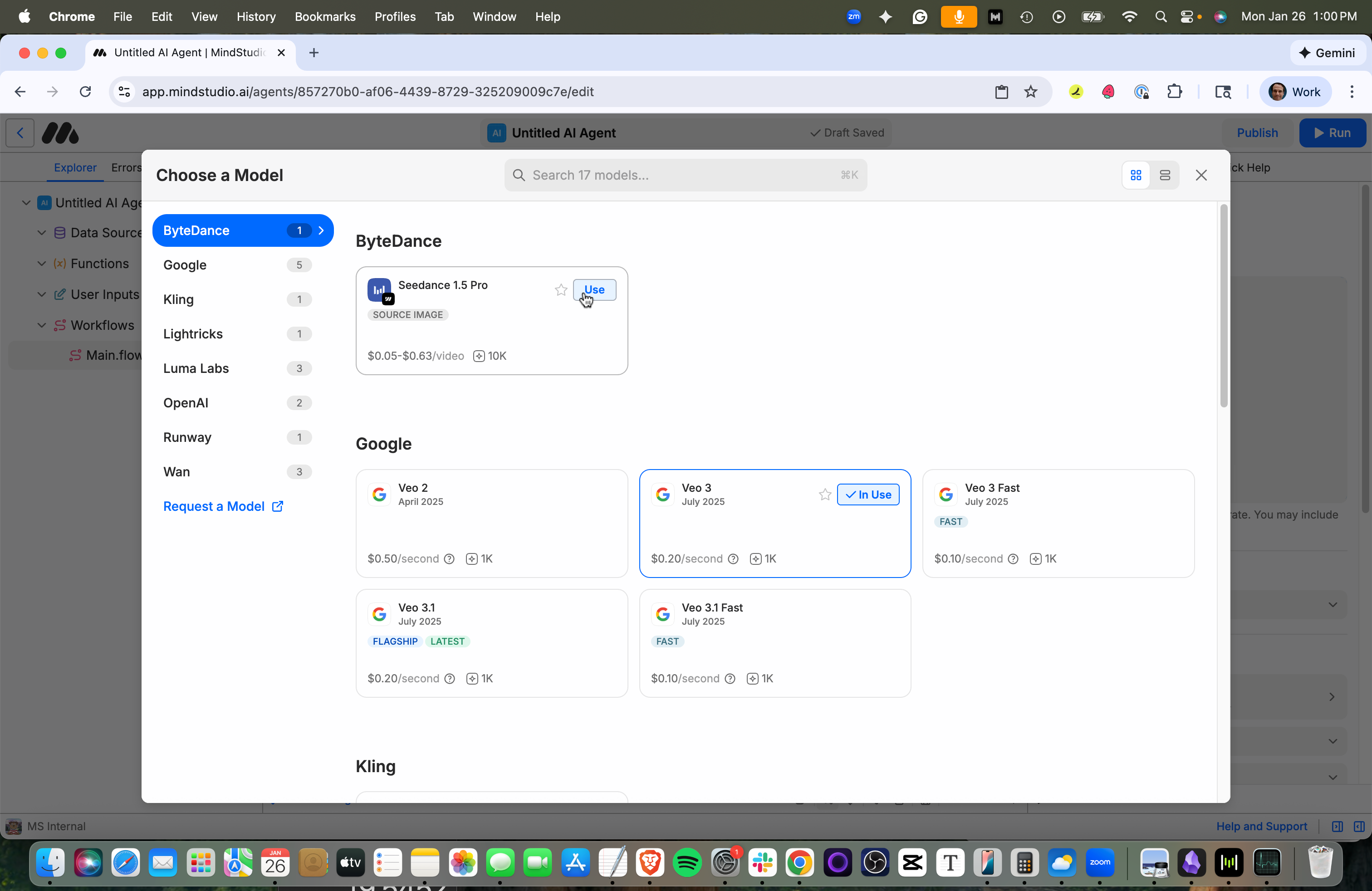 Select the Seedance 1.5 Pro AI model to generate the video