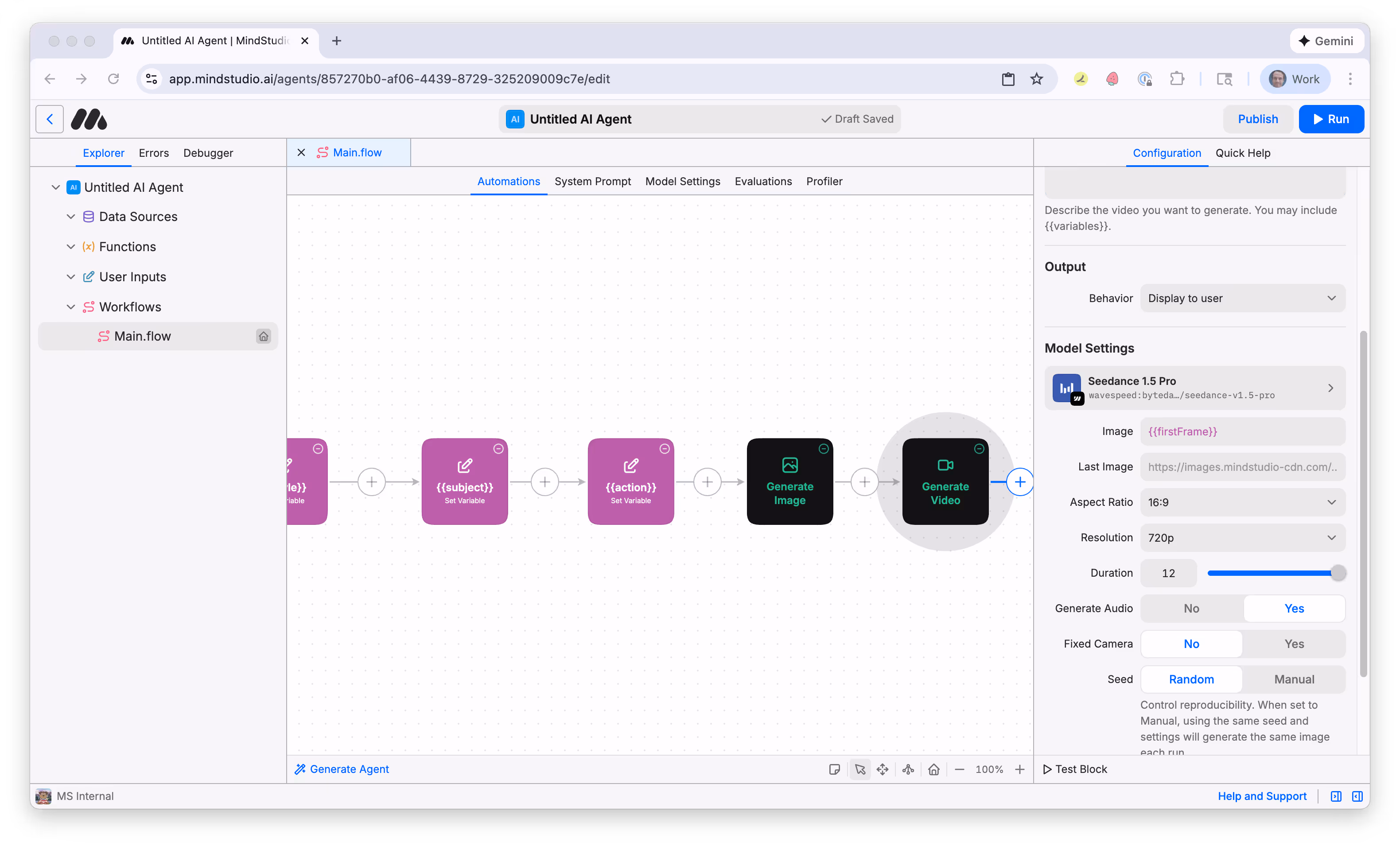 Optionally, set the Duration setting of the Generate Video block to 12 seconds