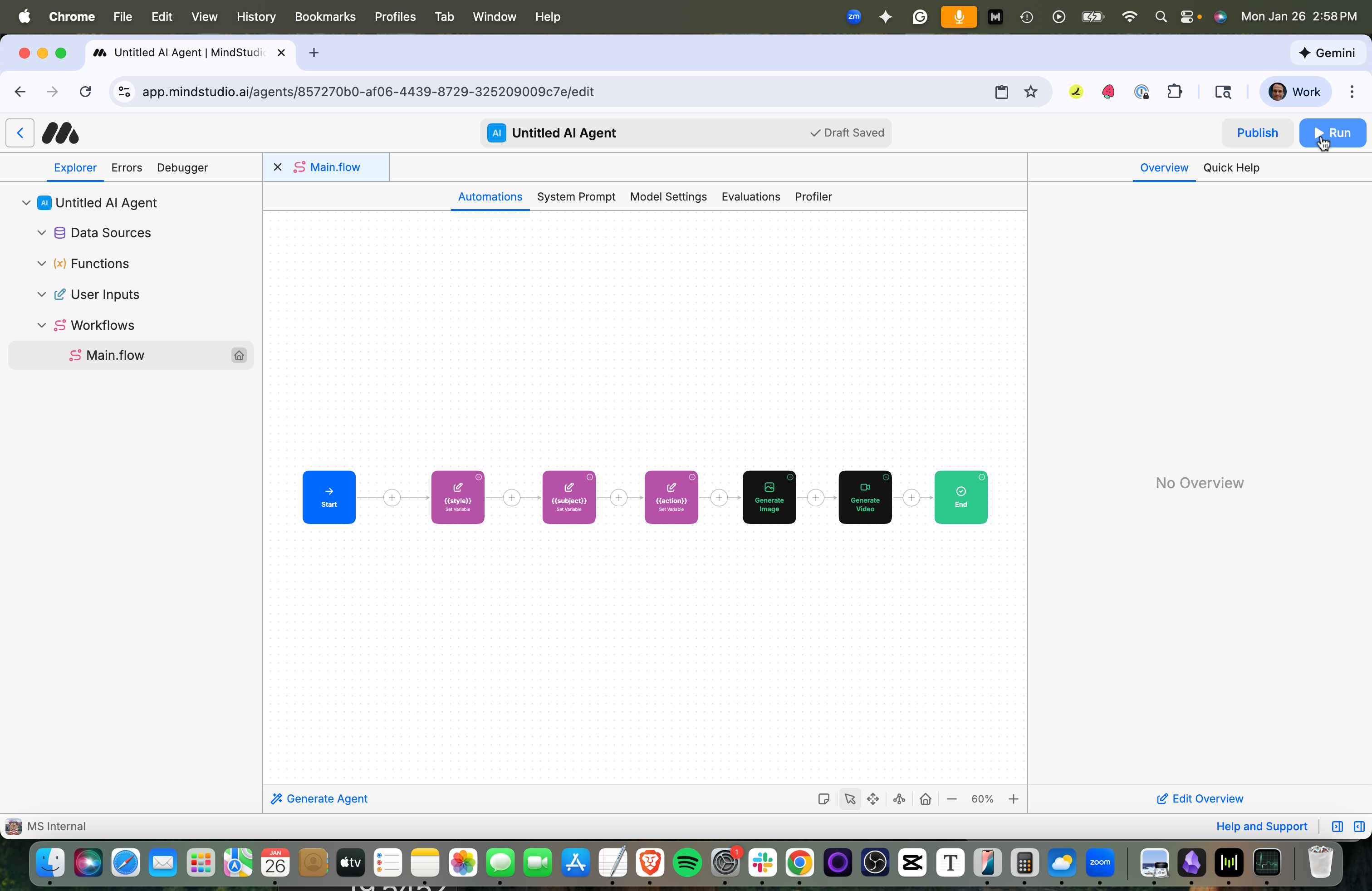 Press the Run button to run the MindStudio workflow