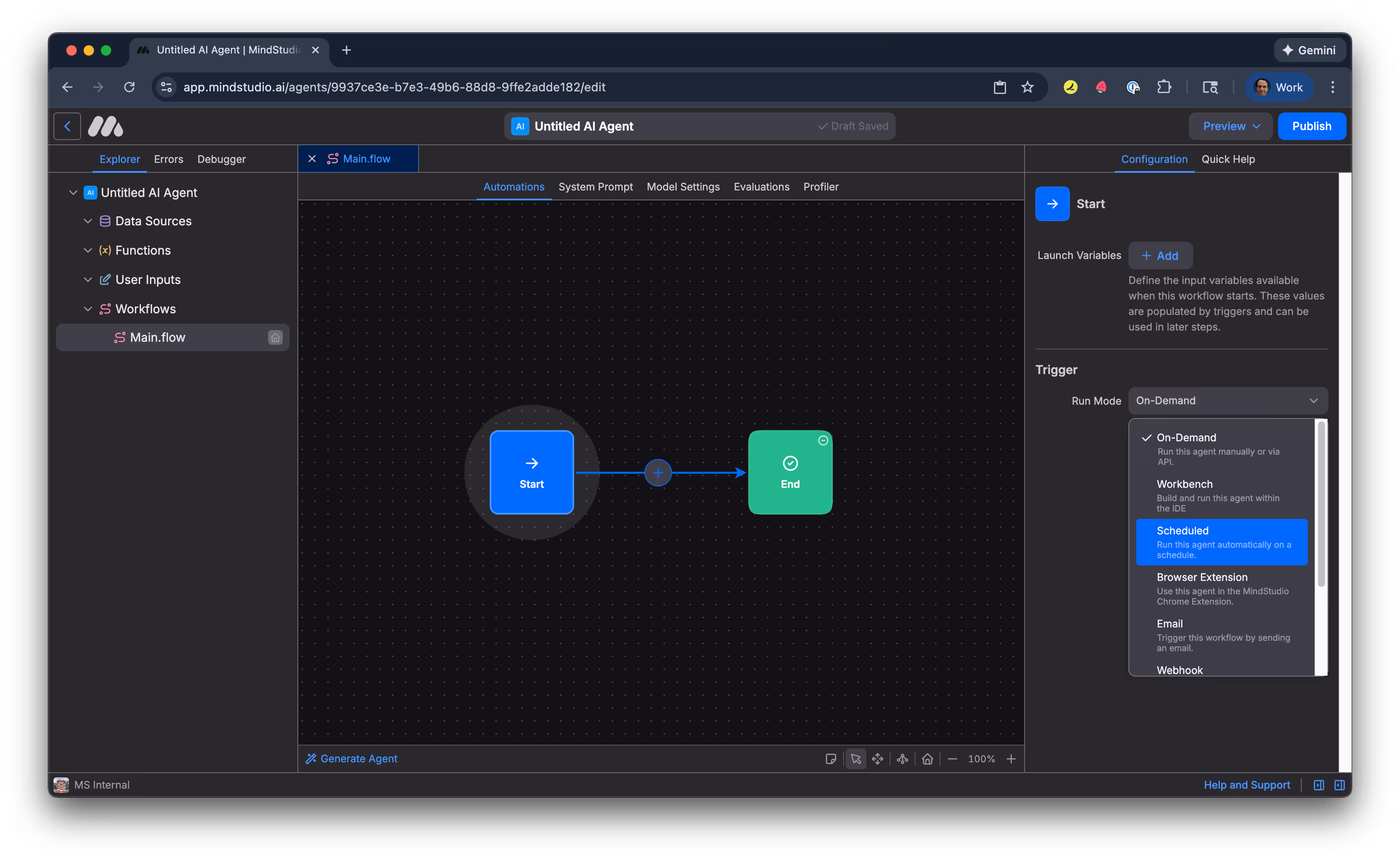 Set the MindStudio AI agent to run in Scheduled mode