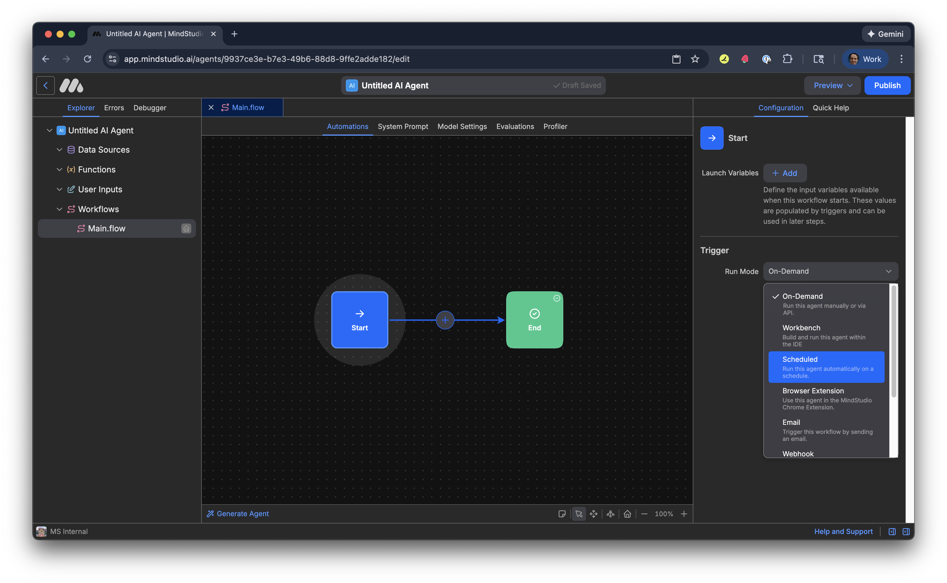 Set the MindStudio AI agent to run in Scheduled mode