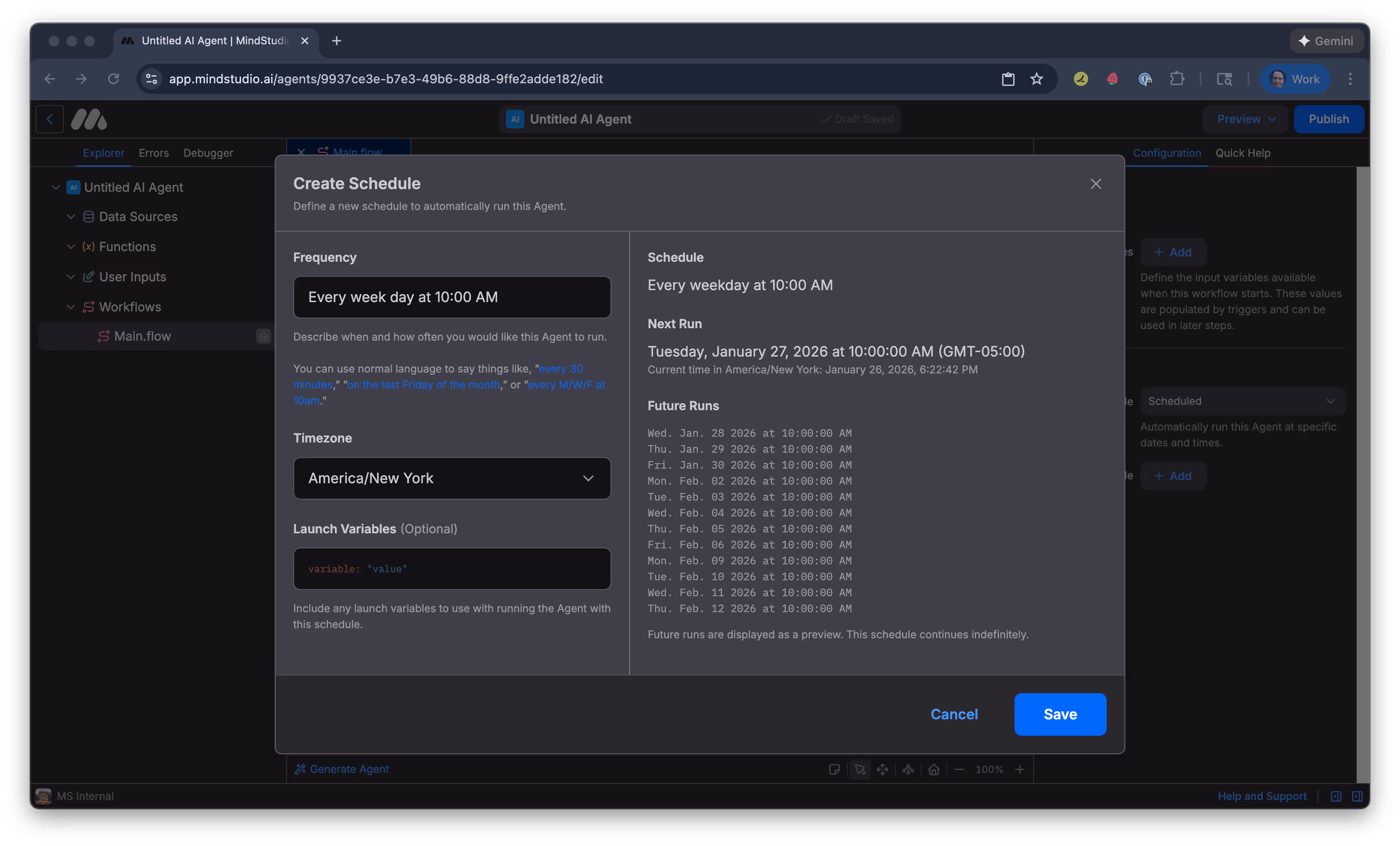 Generate a schedule to trigger the MindStudio AI agent