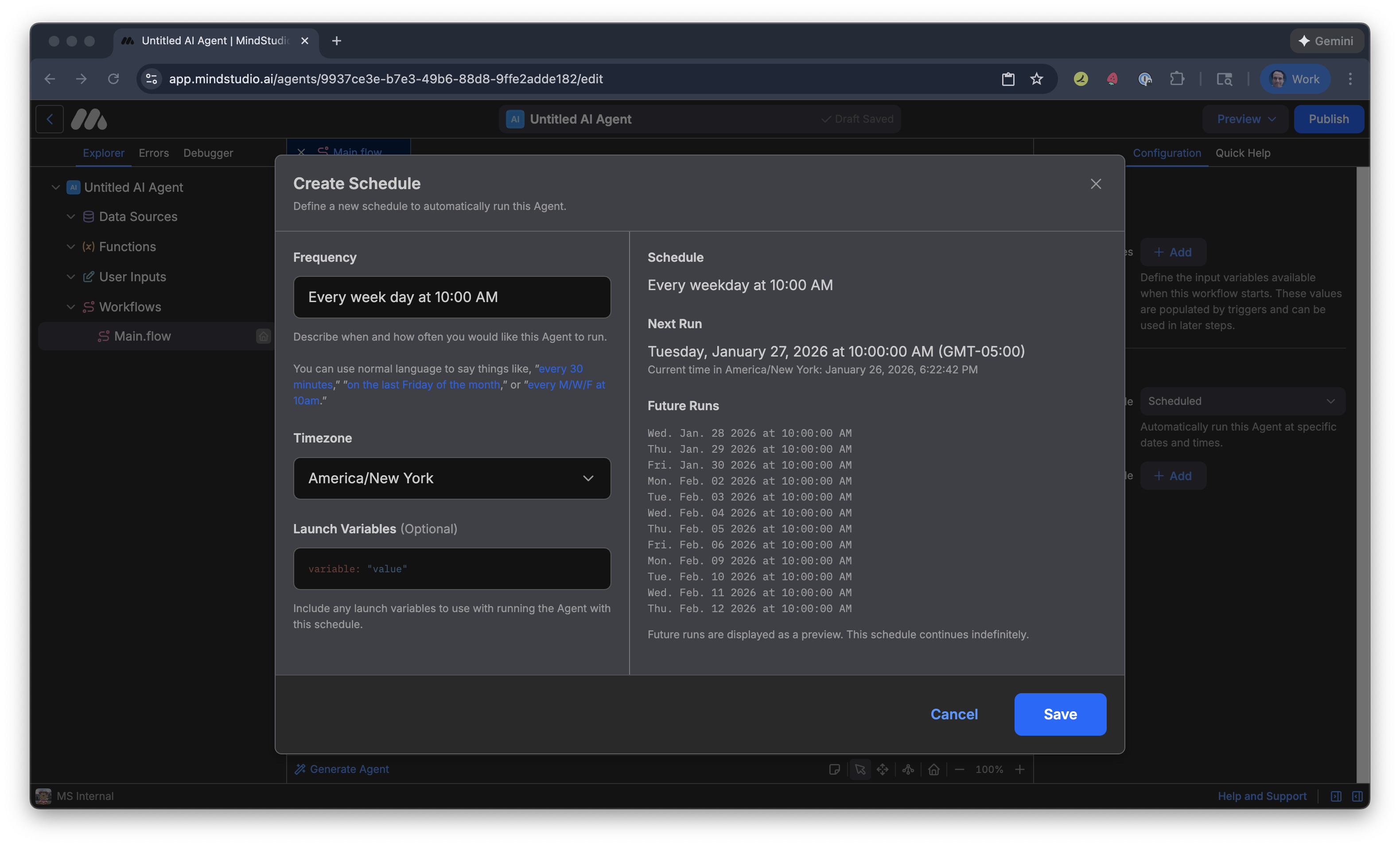 Generate a schedule to trigger the MindStudio AI agent