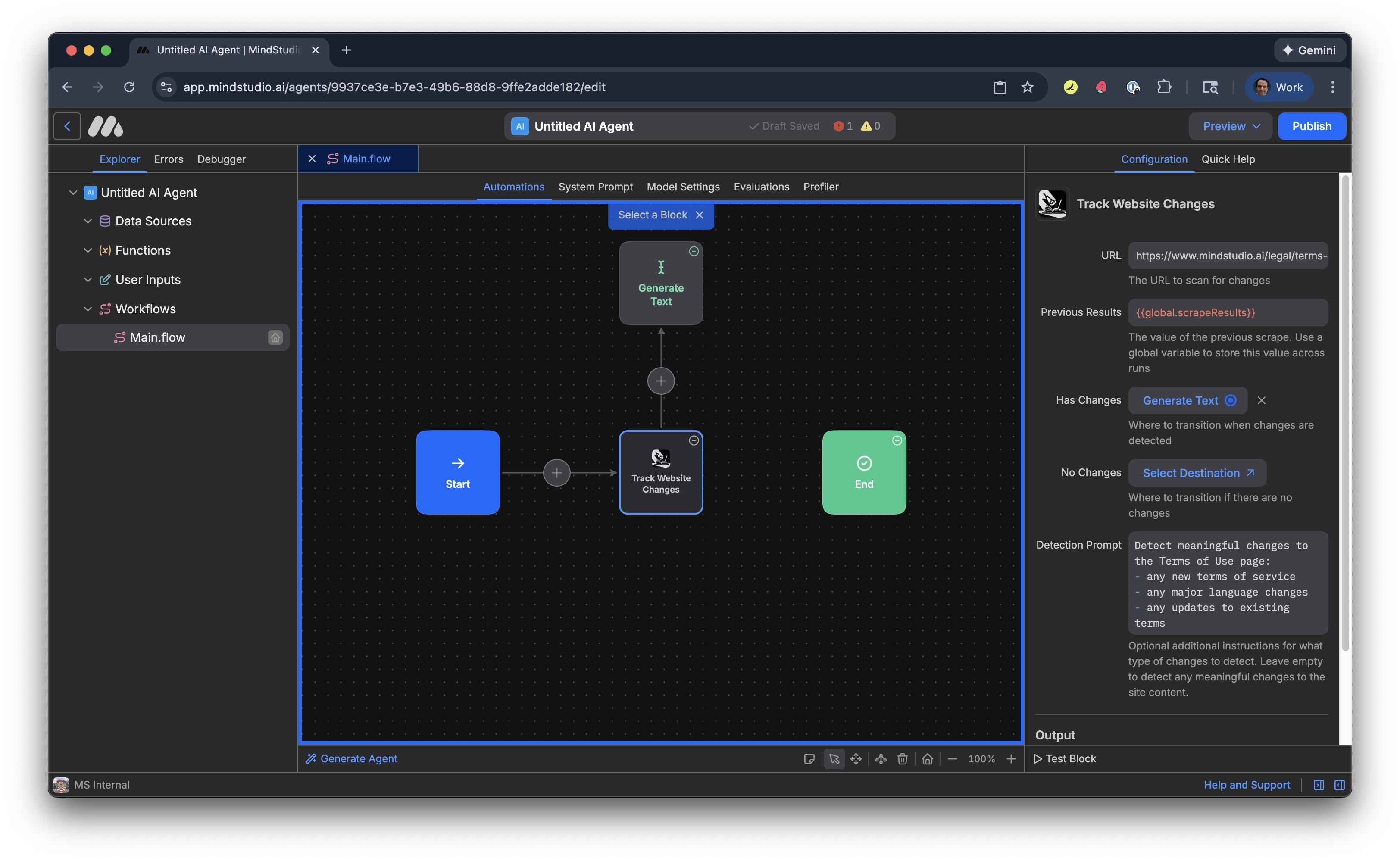 Click the Select Destination button for the No Changes setting