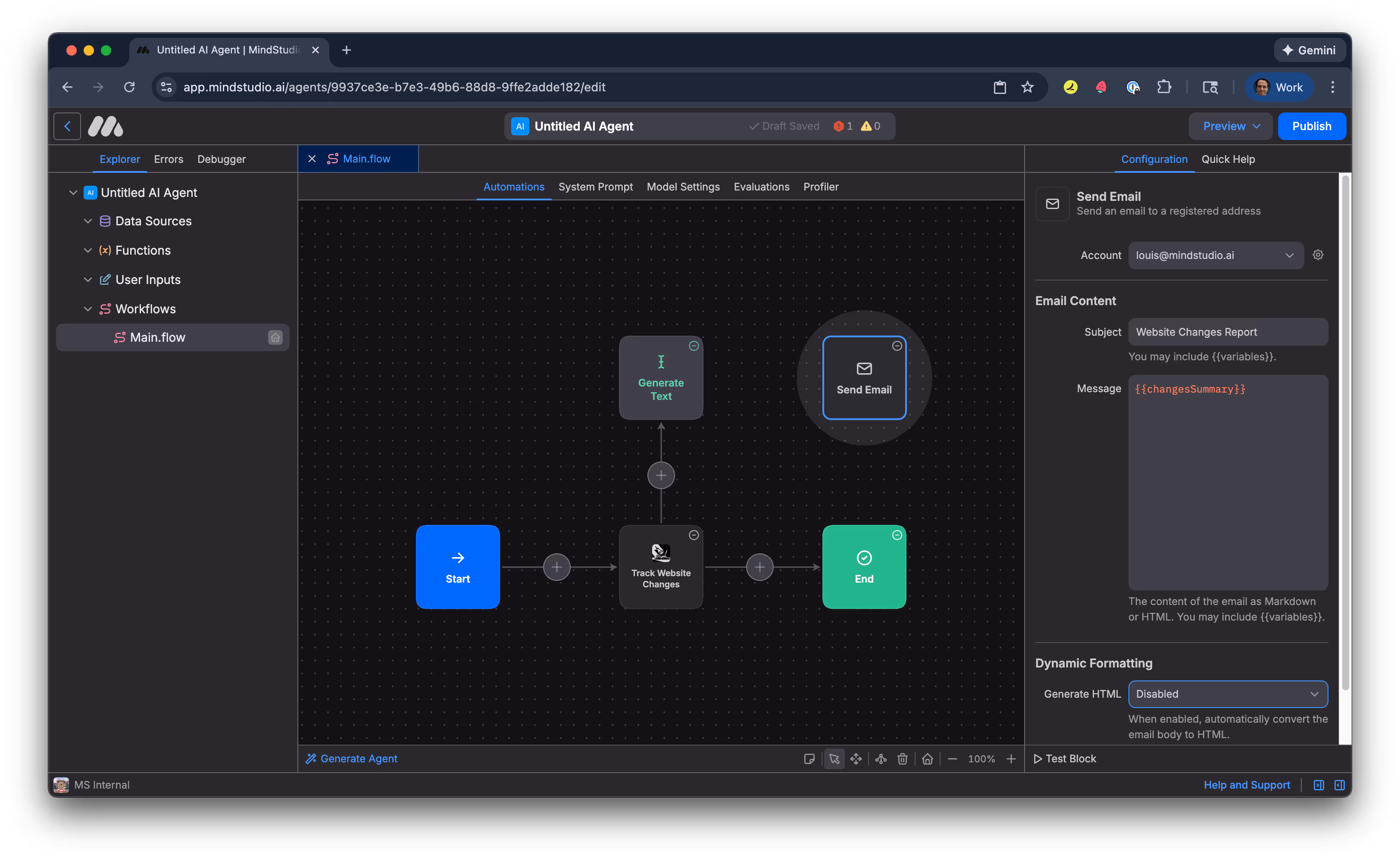 Disable the Generate HTML setting in the Send Email block