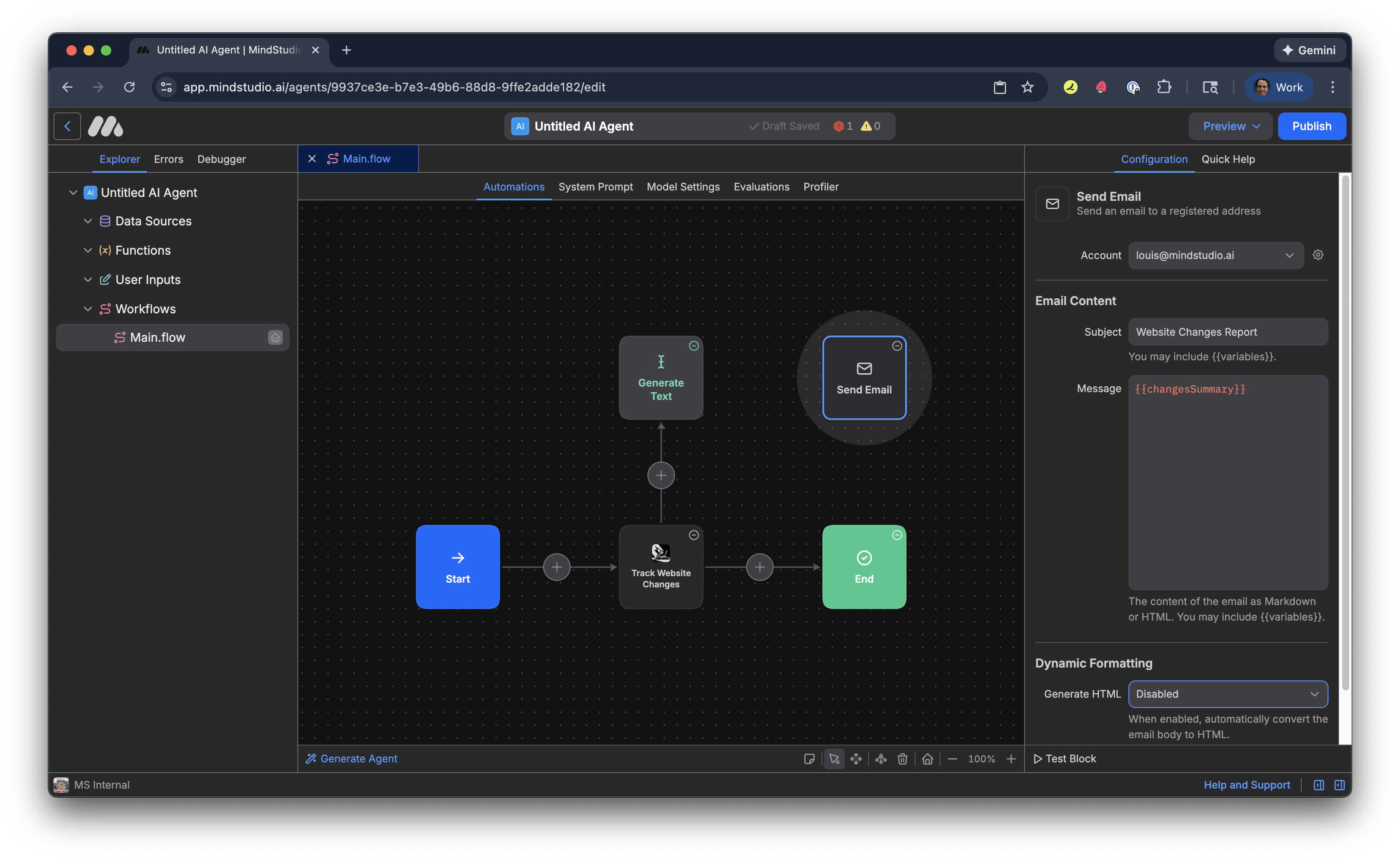 Disable the Generate HTML setting in the Send Email block