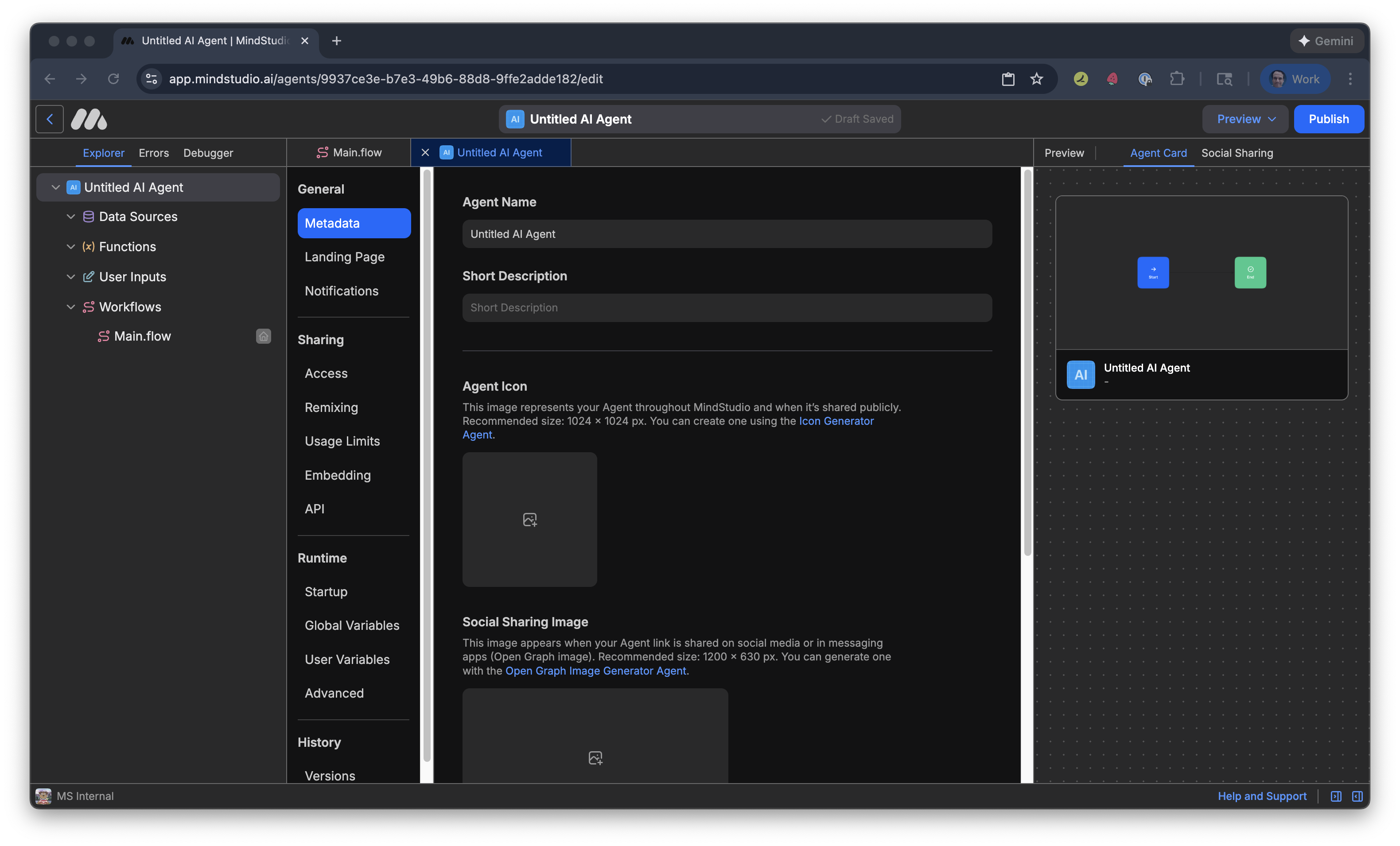 Viewing the metadata for the MindStudio AI agent