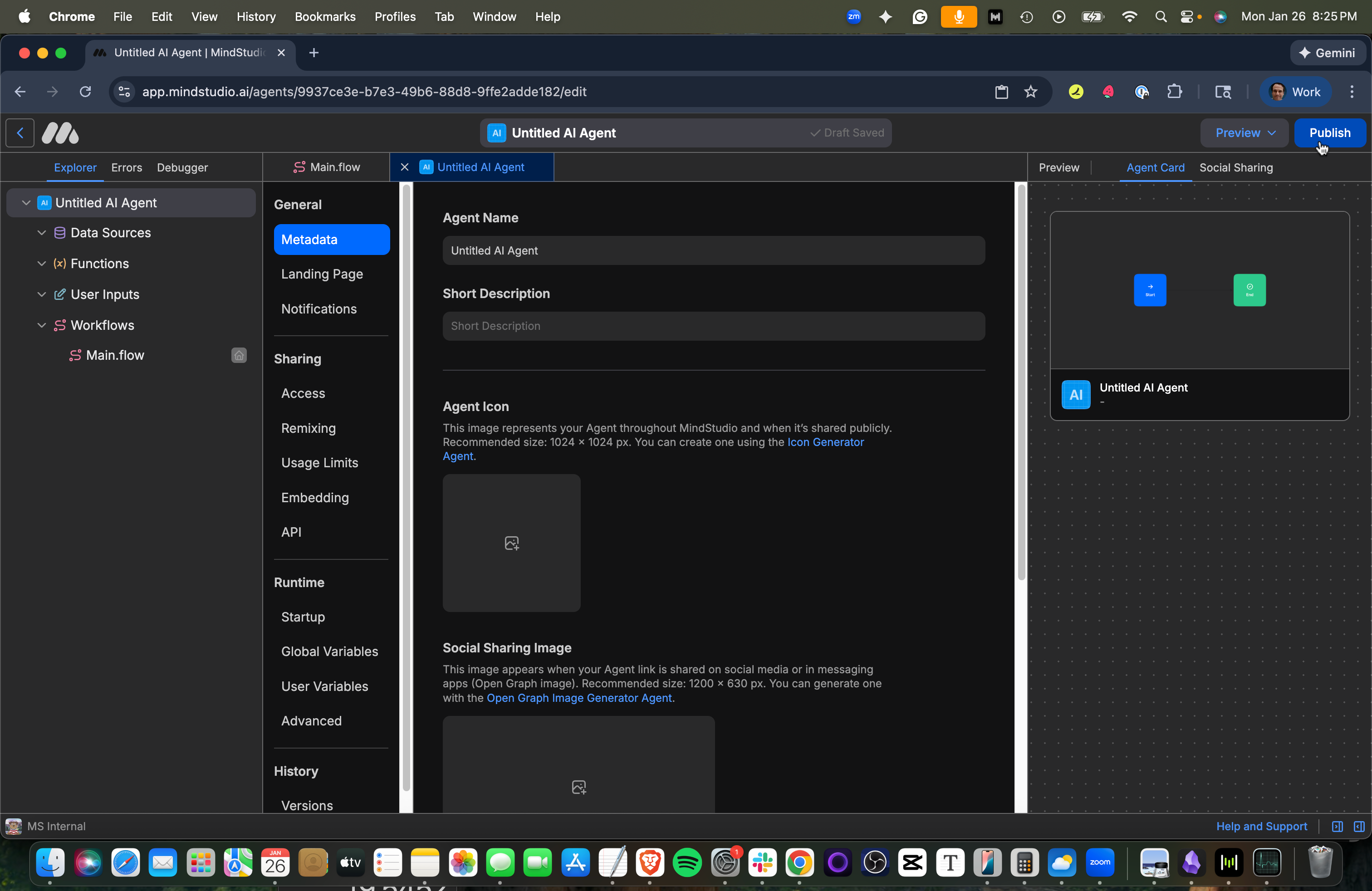 Click the Publish button to publish your MindStudio AI agent