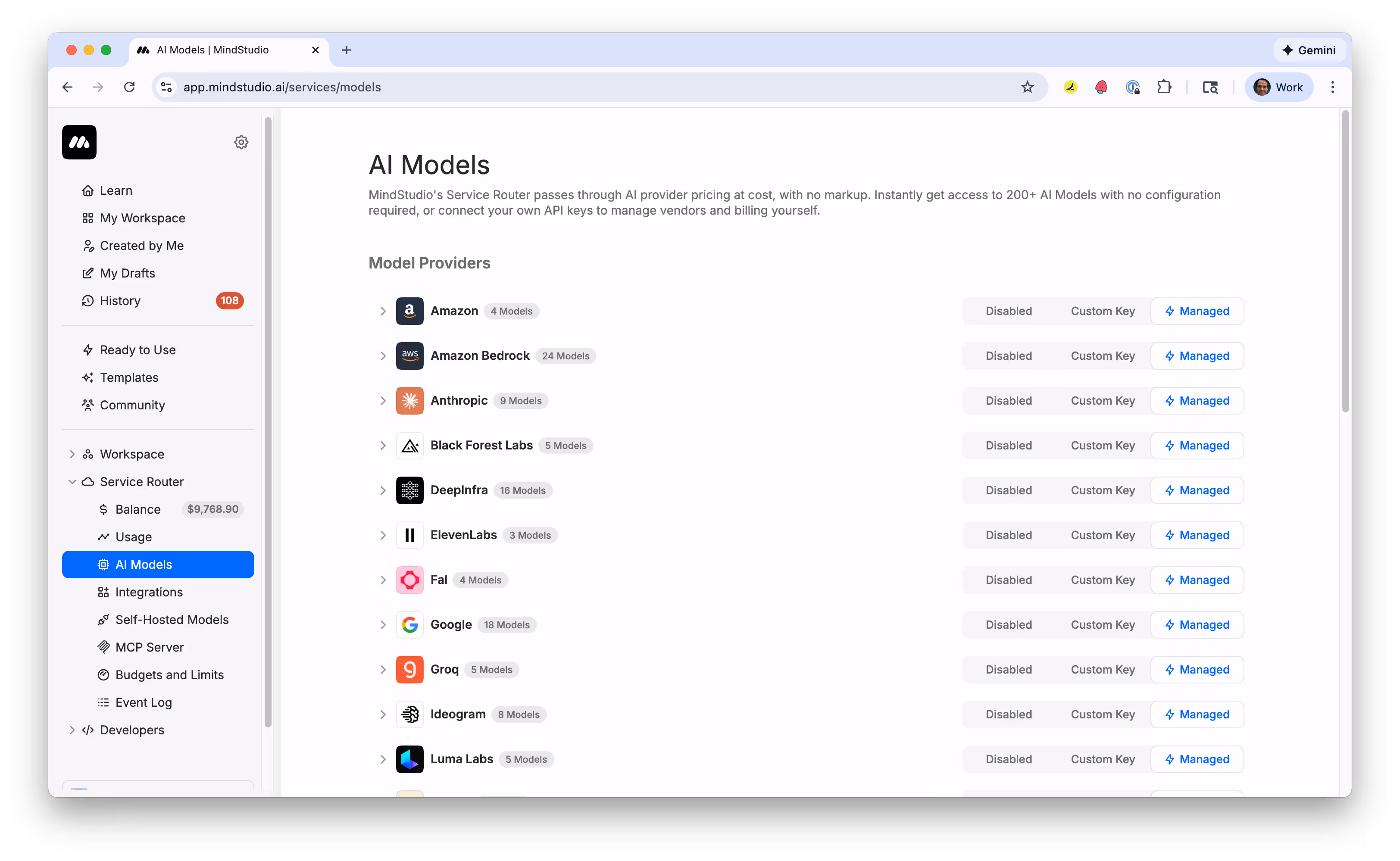 Managed AI models in MindStudio
