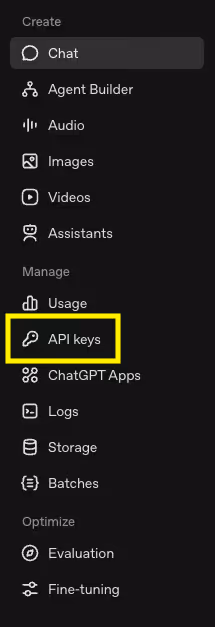 Access API keys on OpenAI Platform
