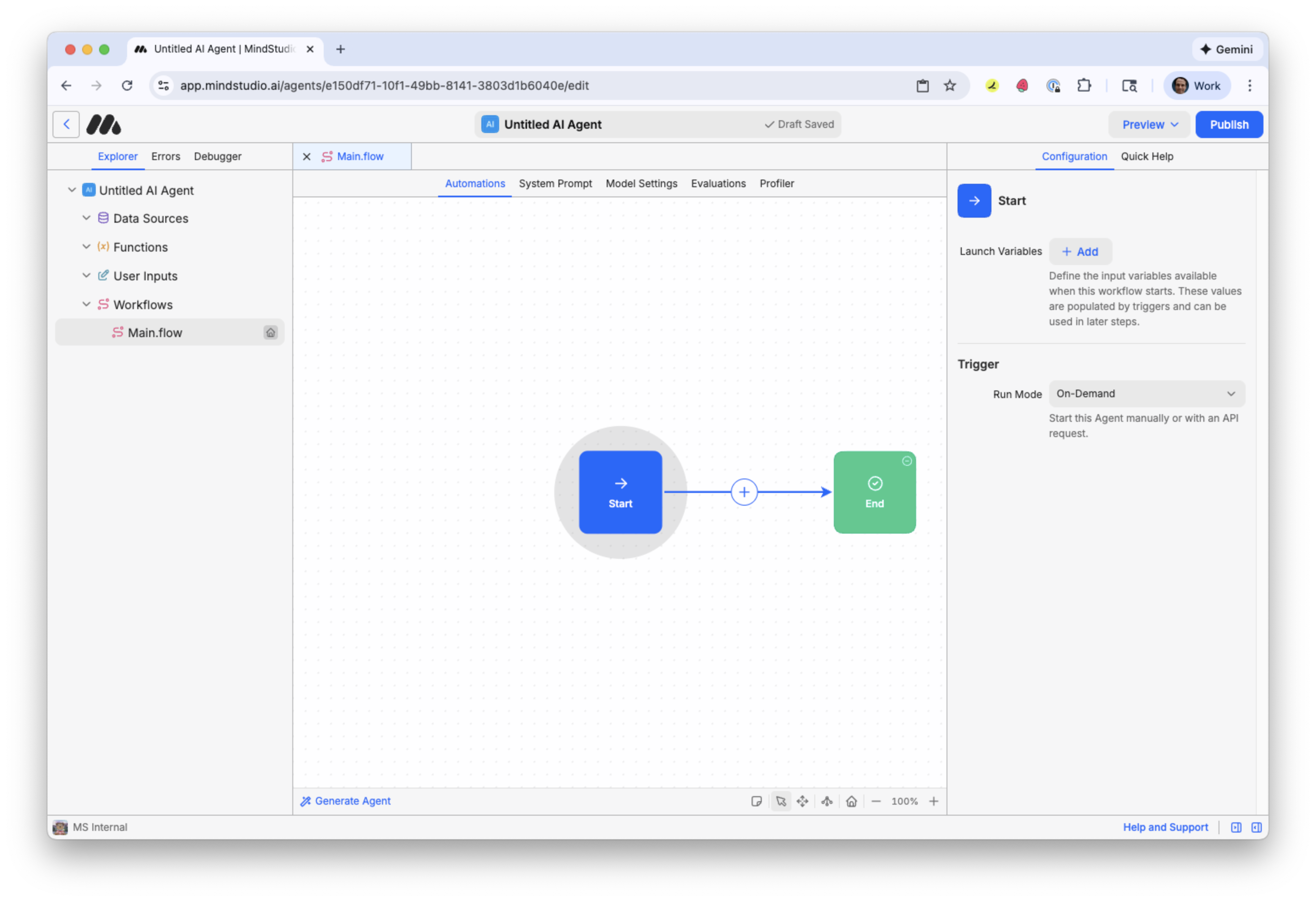 Click the Start block in MindStudio