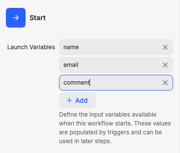 Add "comment" as a launch variable in MindStudio