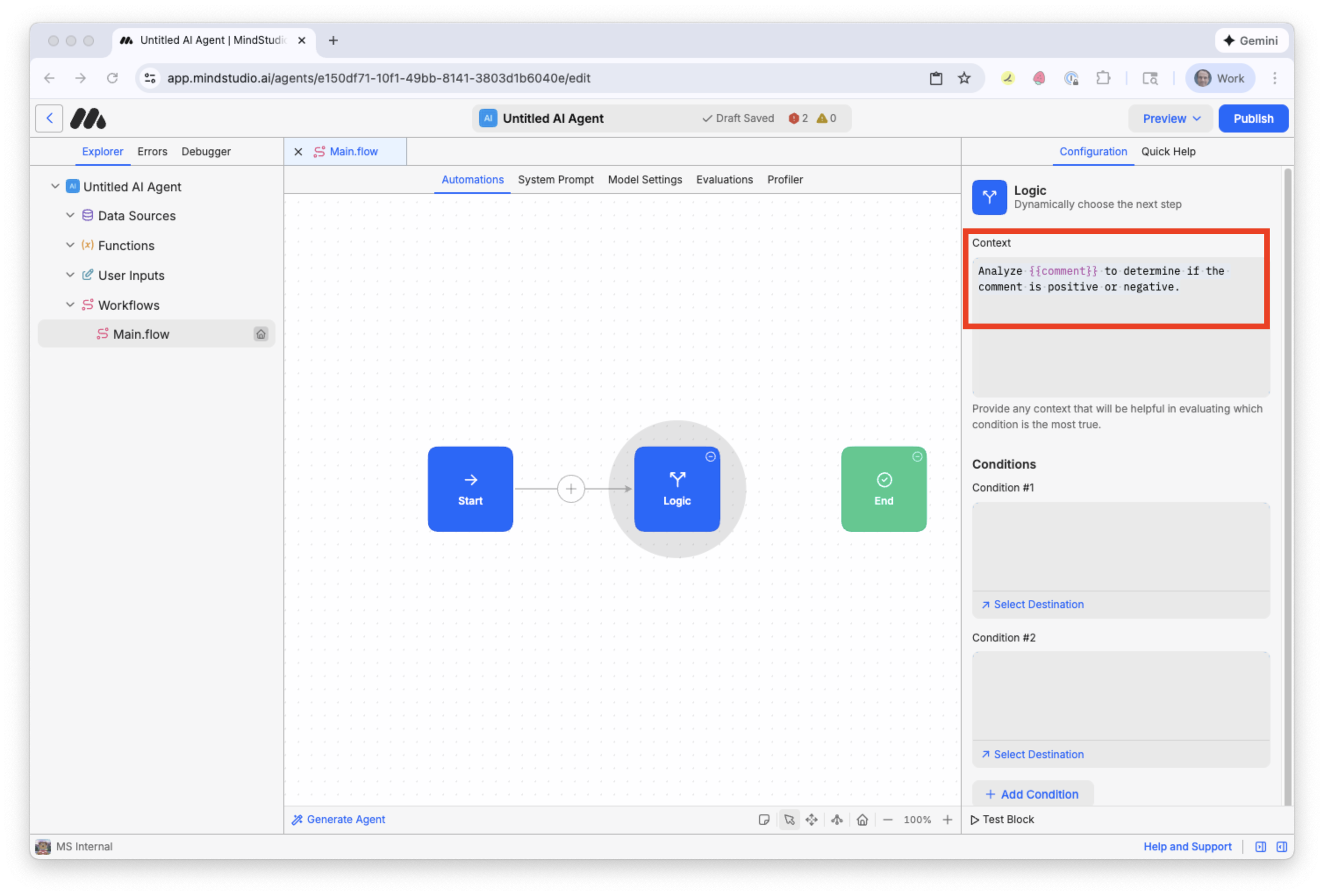 Add context in the Logic block in MindStudio