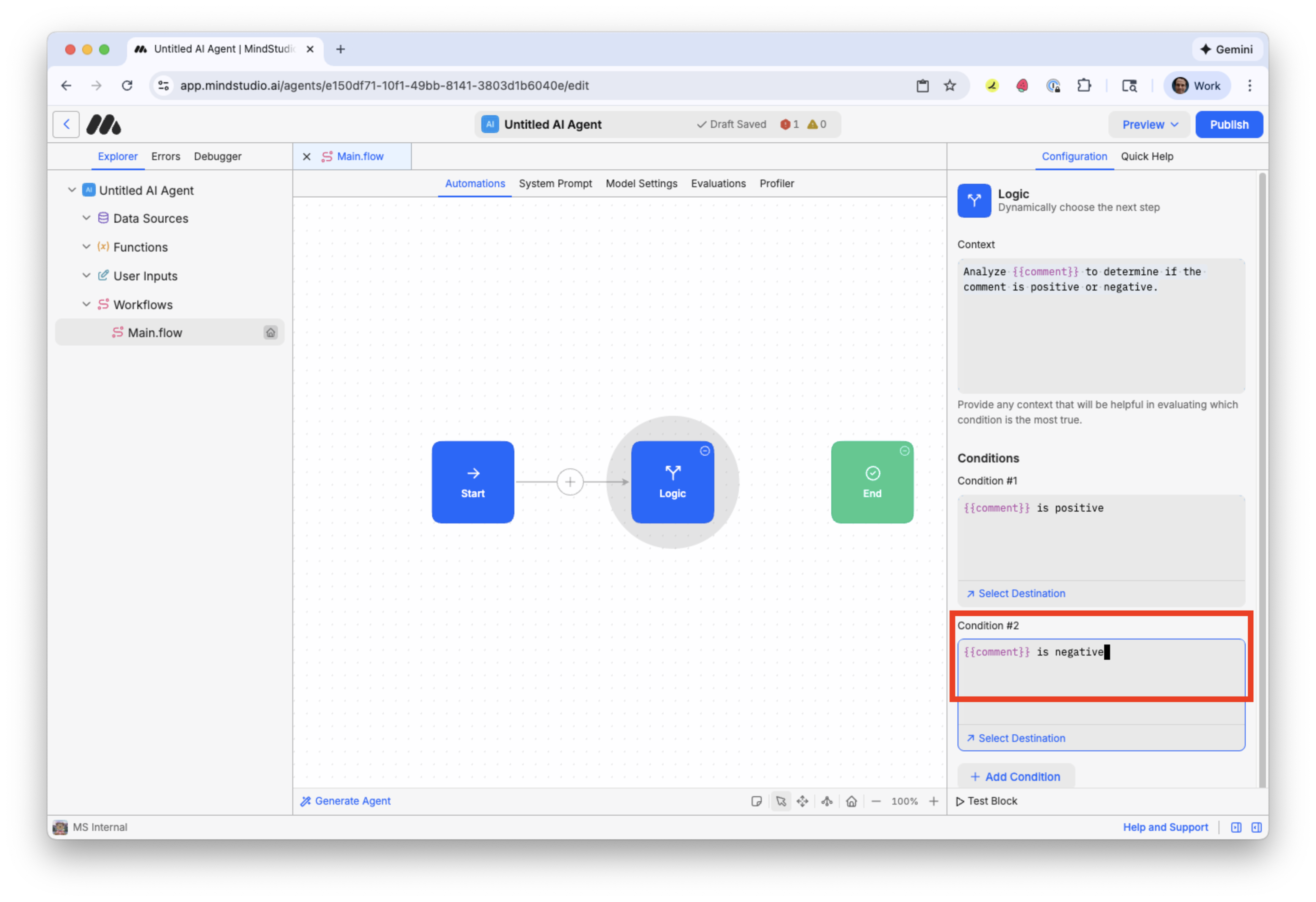 Specify condition 2 in the Logic block