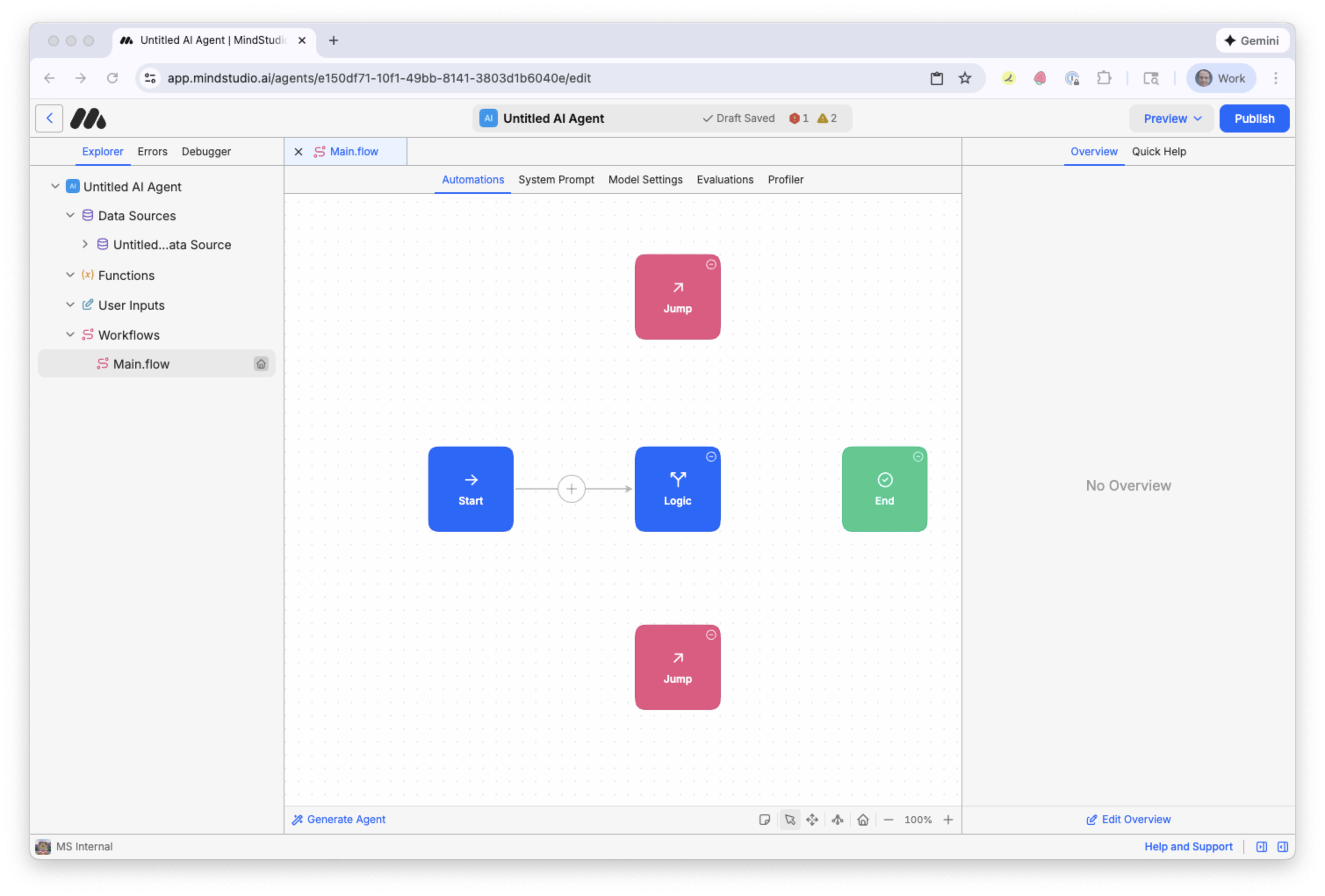Second Jump block is in the "Main" workflow