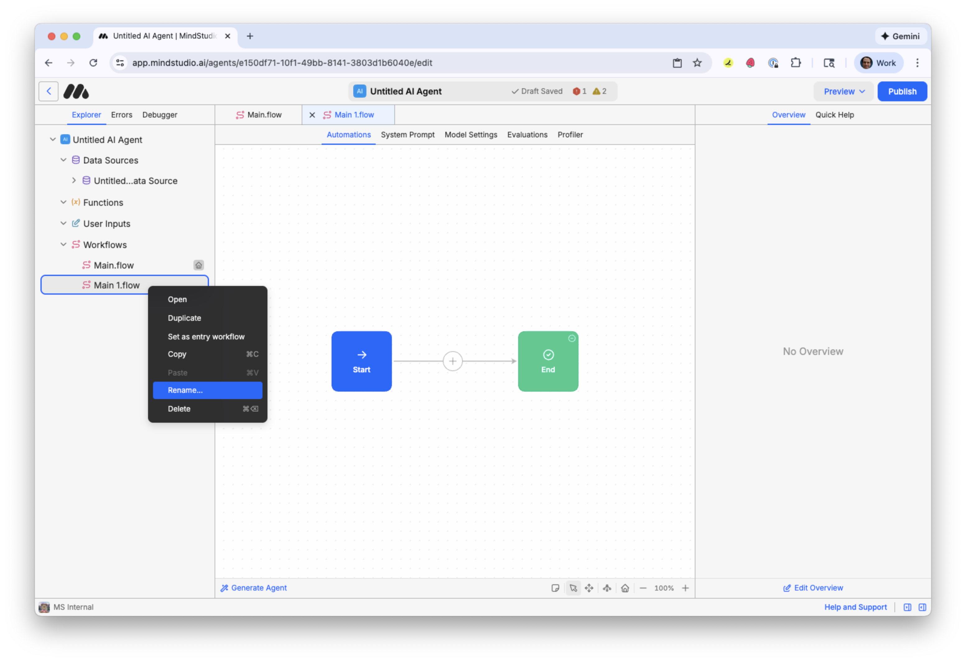 Select to rename the second workflow