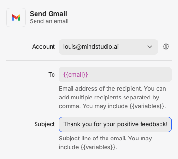 Add a subject line to the "Send Gmail" block