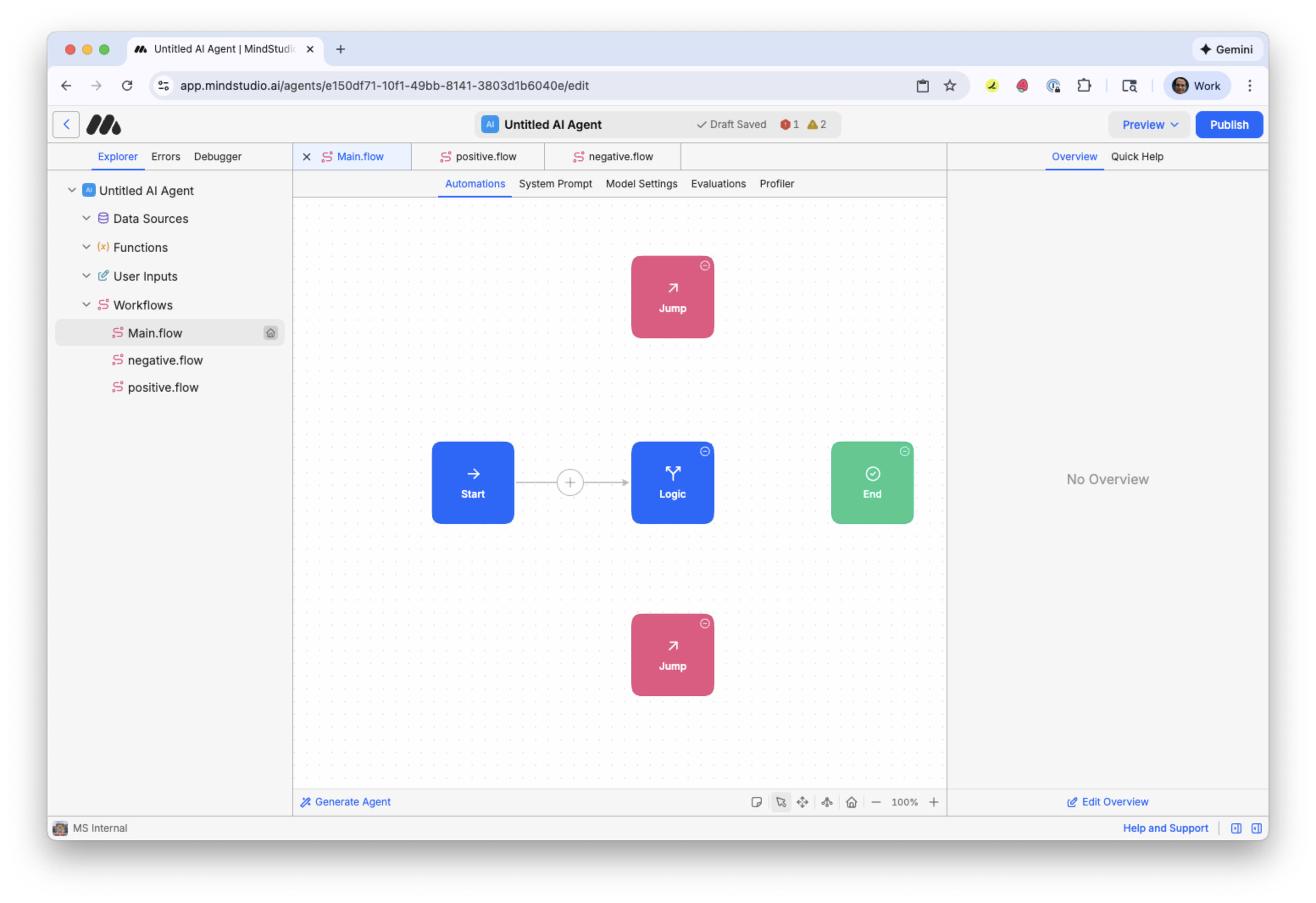 Select the Main.flow in the MindStudio AI agent