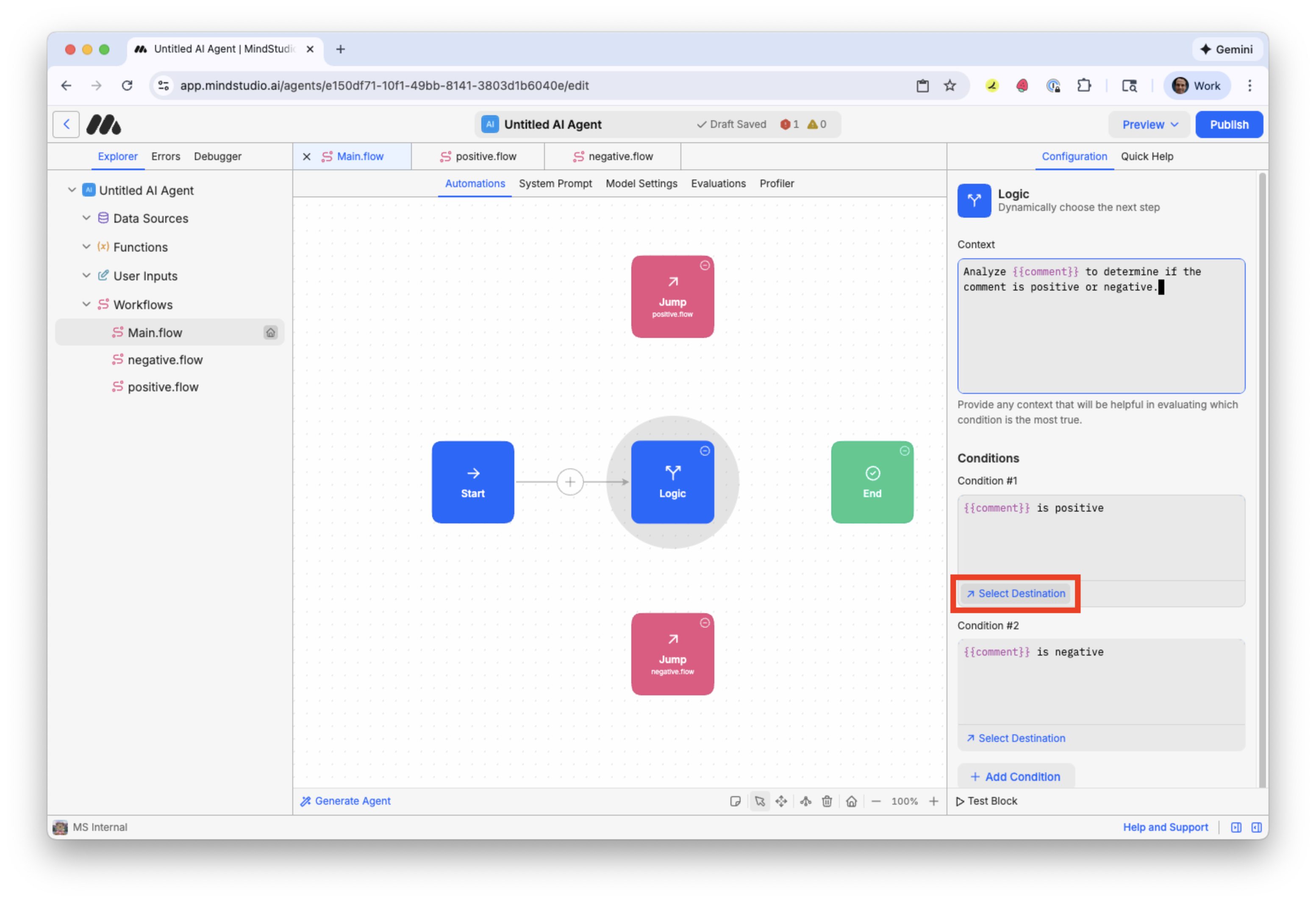 Click to Set Destination for Condition #1