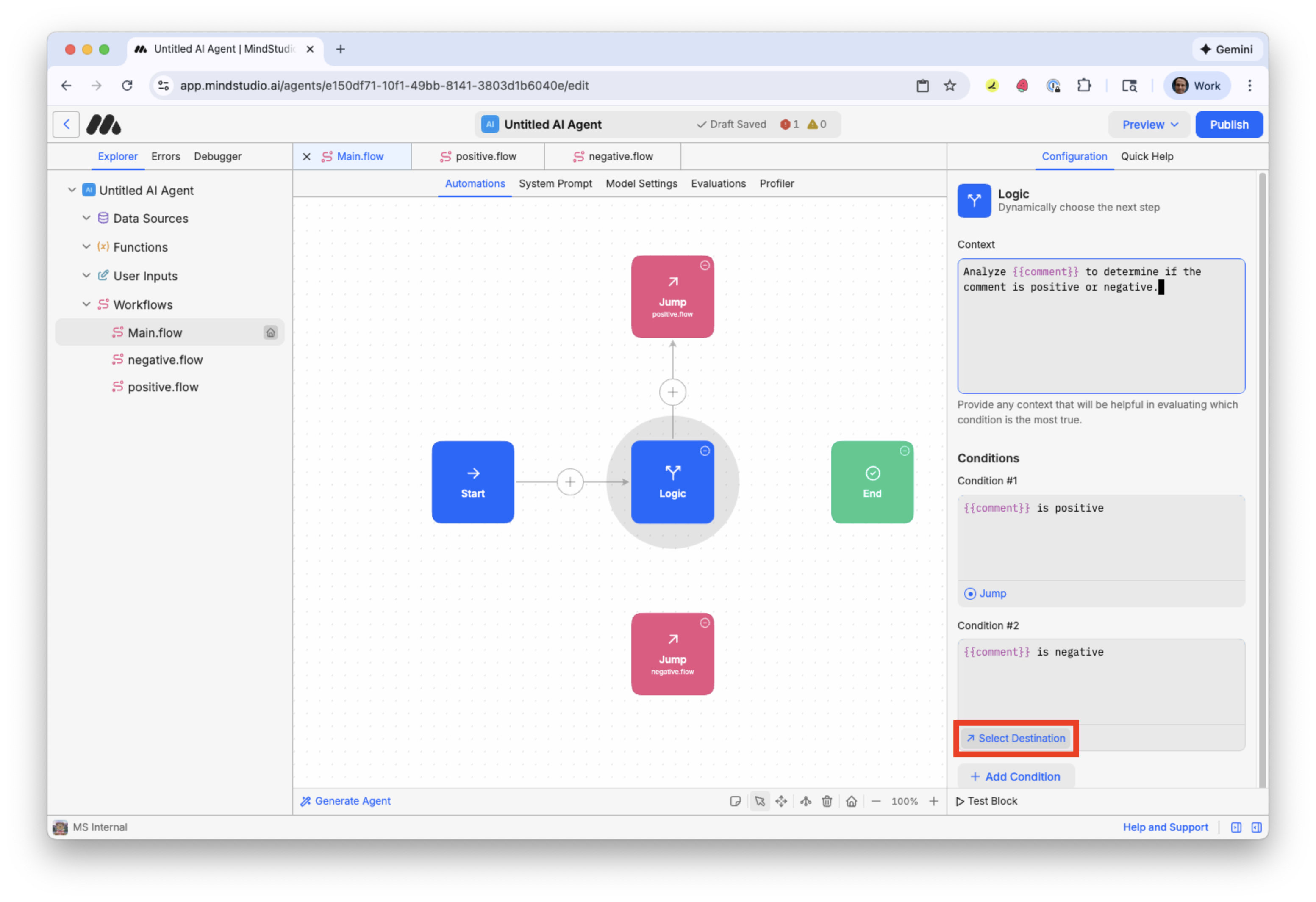 Click to Set Destination for Condition #2