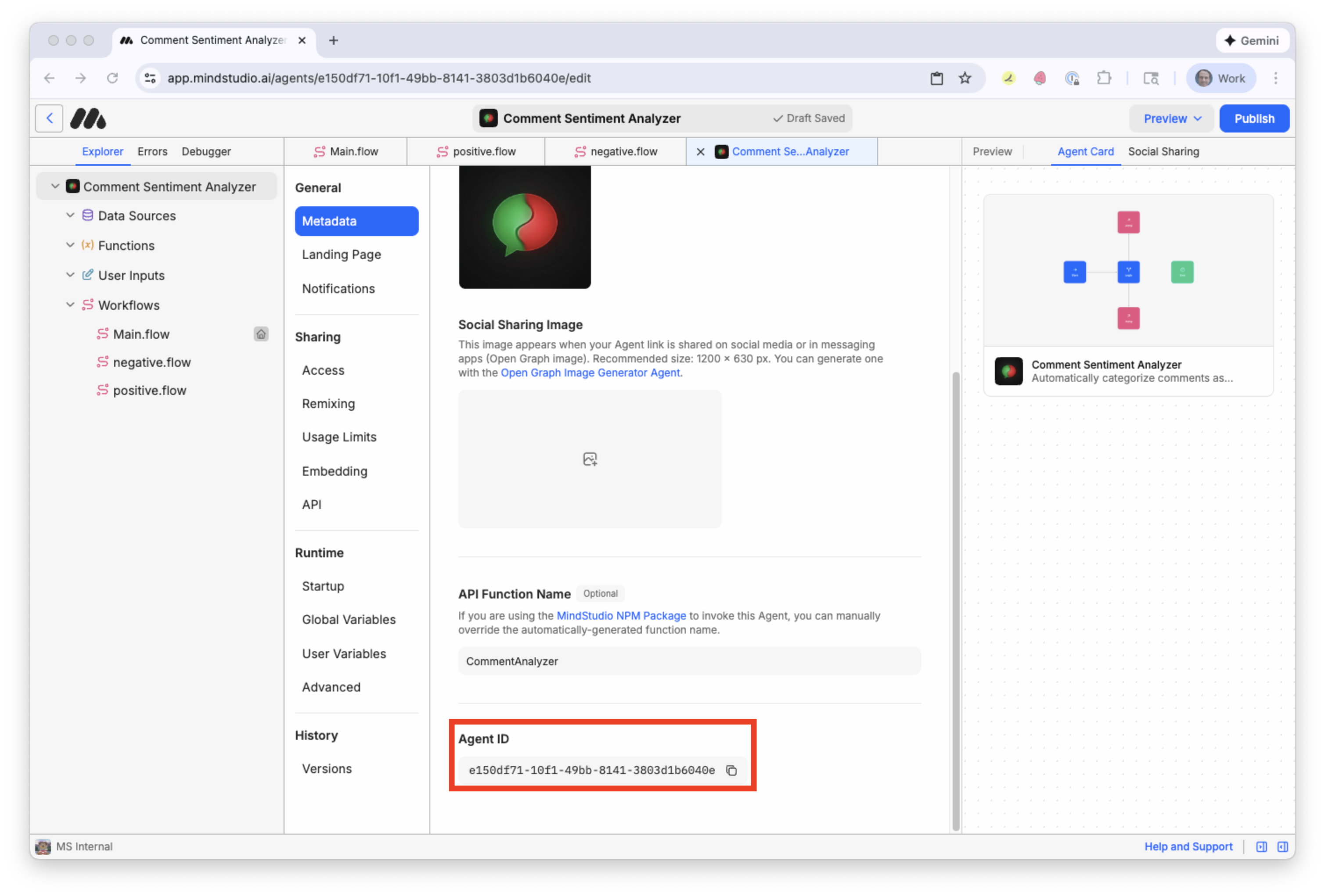 Locate the Agent ID in the MindStudio AI agent