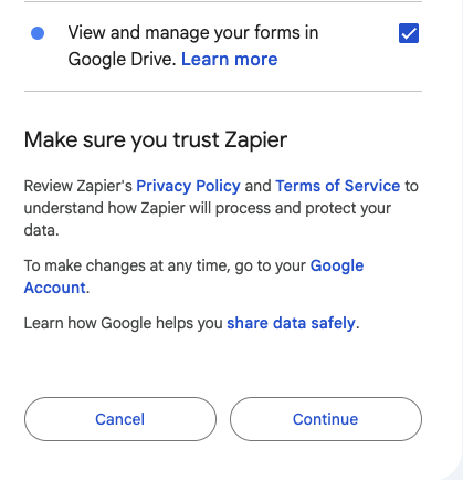 Click Continue to trust Zapier