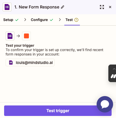 Click Test trigger to test the Zap trigger